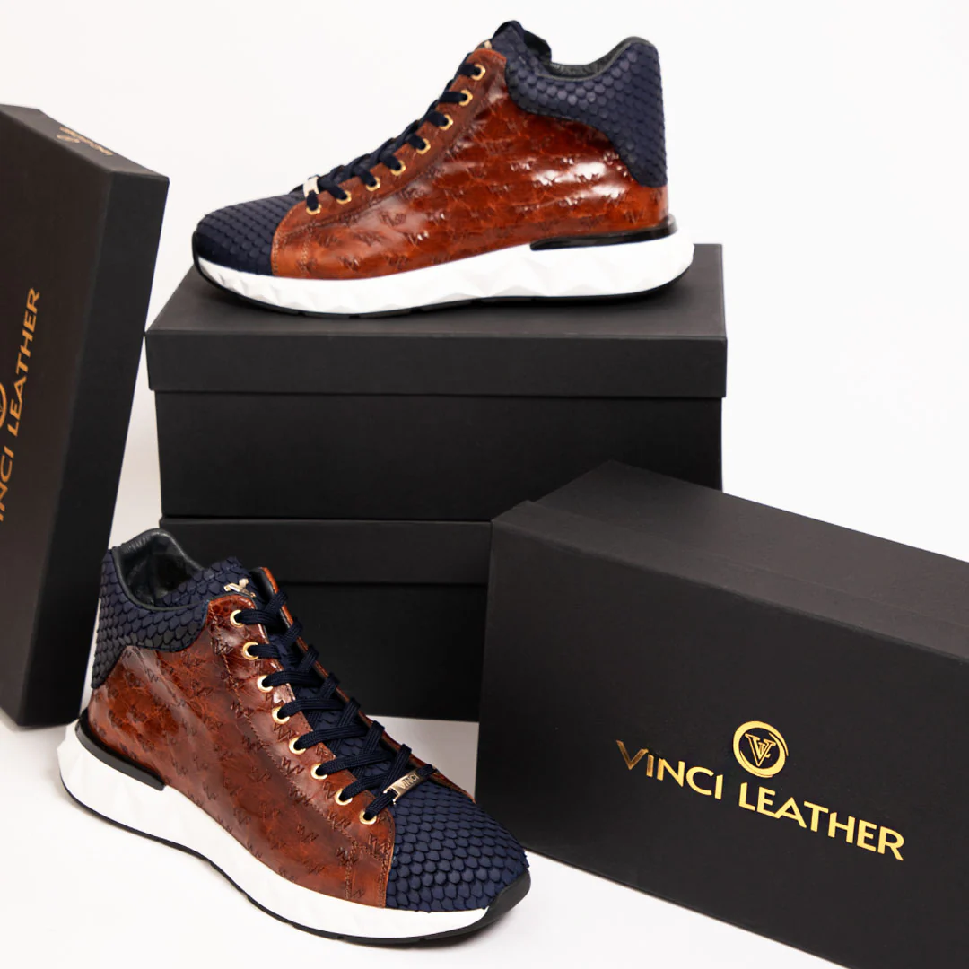 The Caesars Brown & Navy Leather High-Top Men Sneaker - Image 9