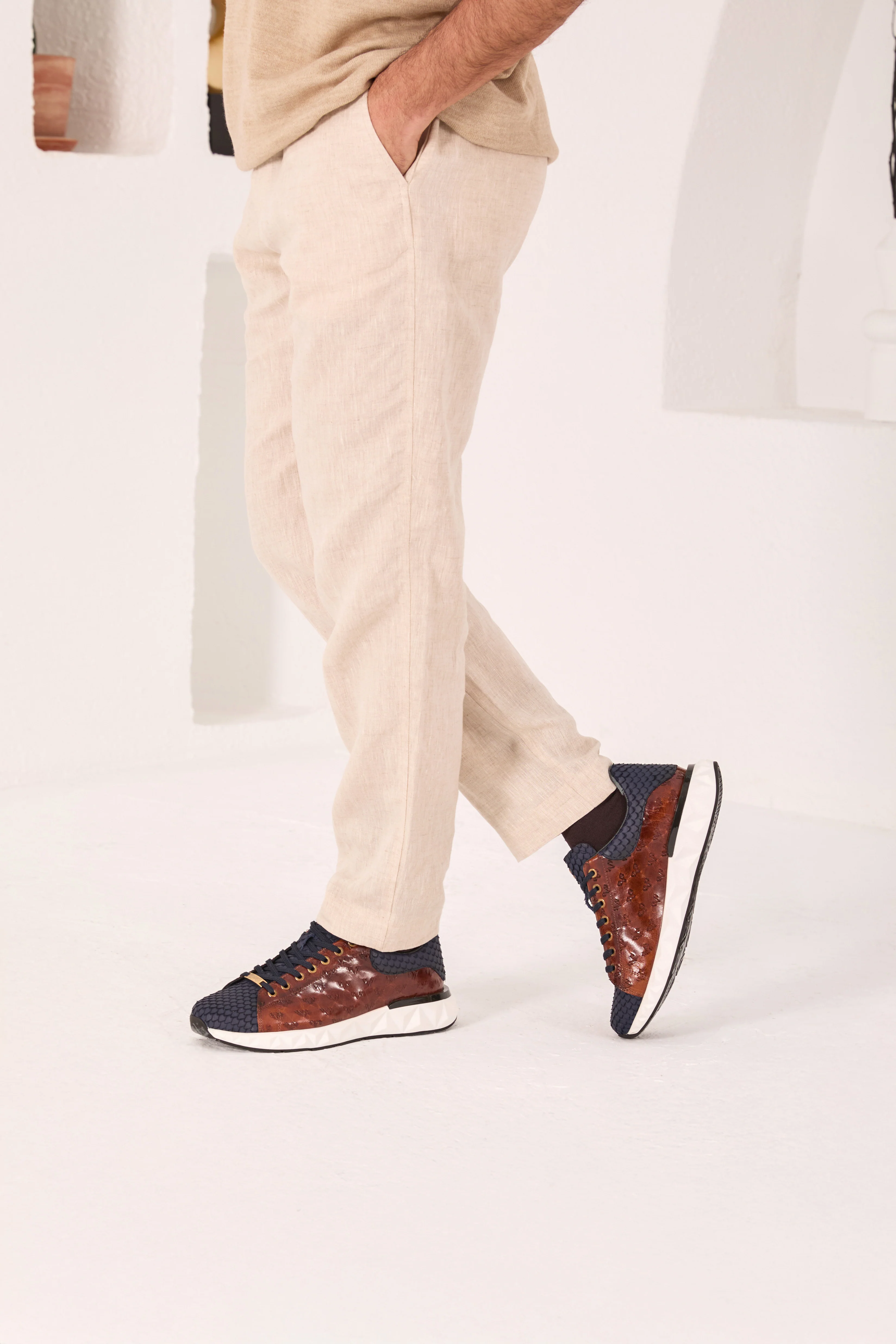 The Caesars Navy & Tan Leather Men Sneaker - Image 11