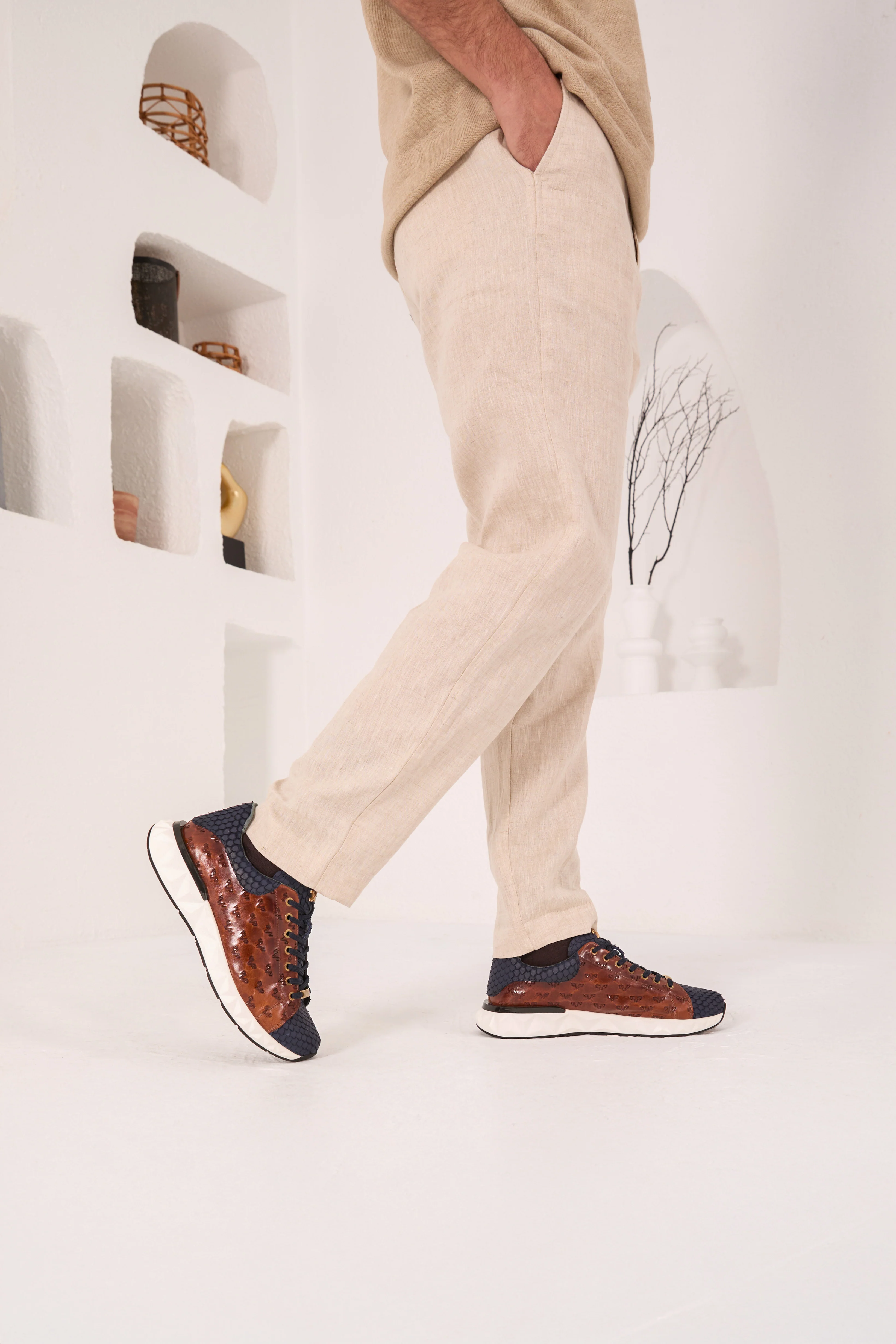 The Caesars Navy & Tan Leather Men Sneaker - Image 12