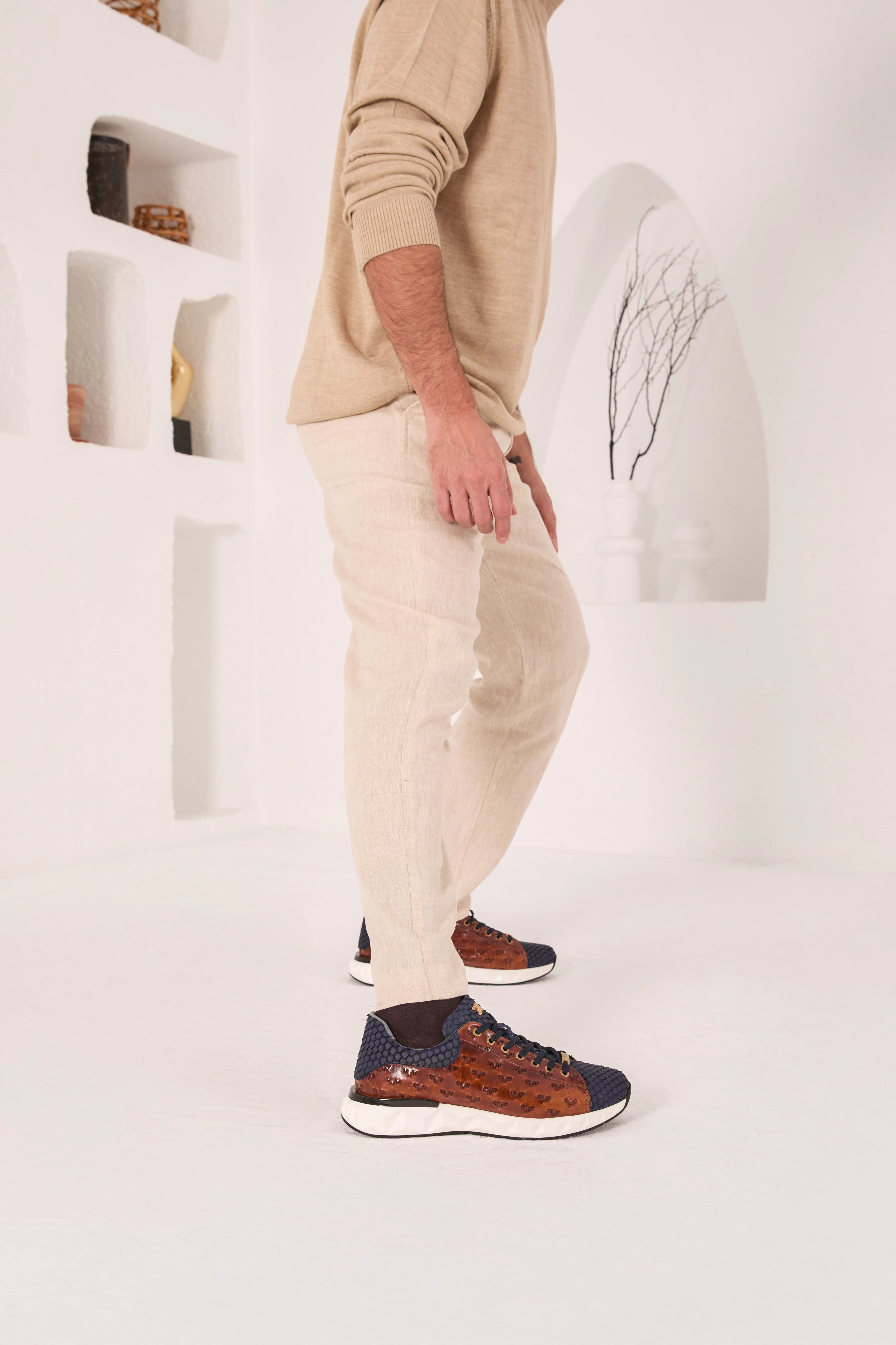 The Caesars Navy & Tan Leather Men Sneaker - Image 13