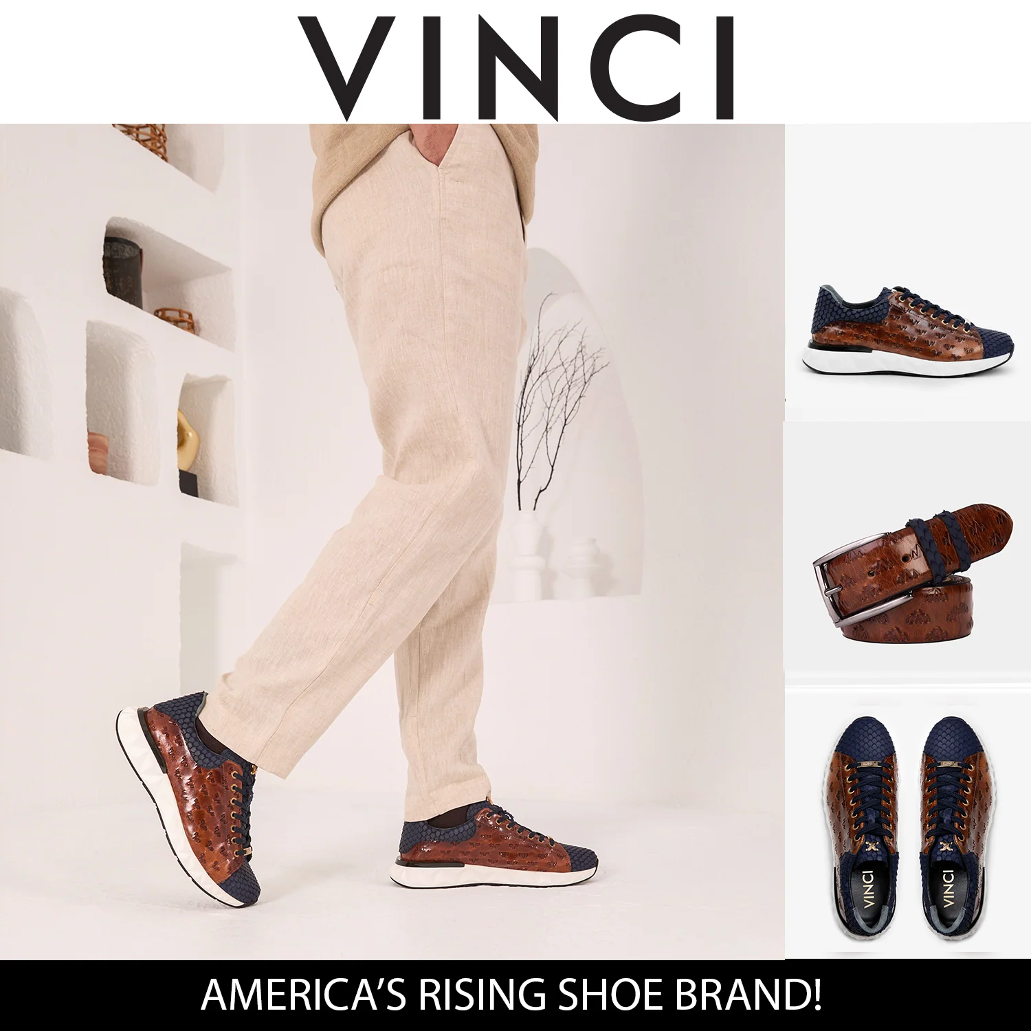 The Caesars Navy & Tan Leather Men Sneaker - Image 16