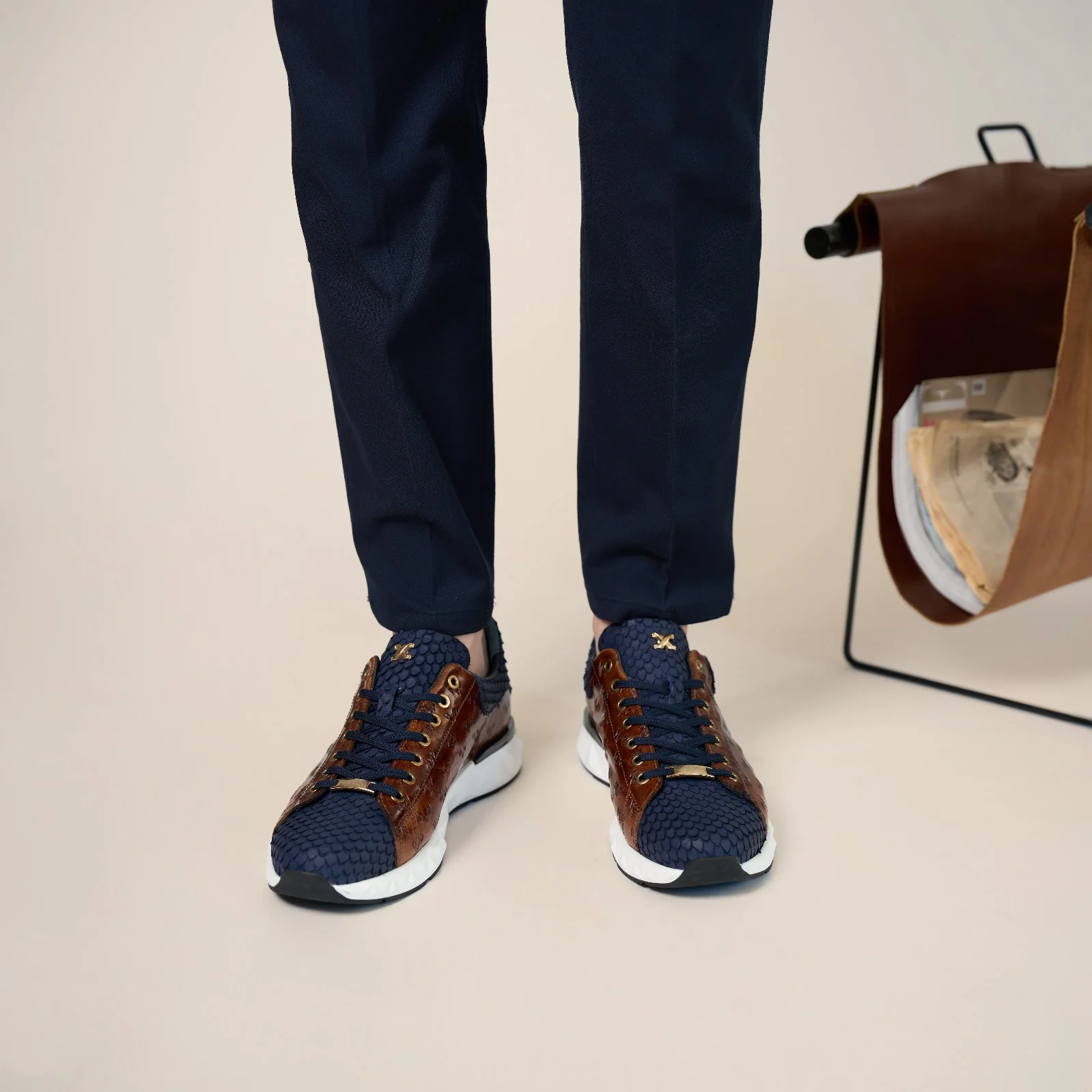 The Caesars Navy & Tan Leather Men Sneaker - Image 17