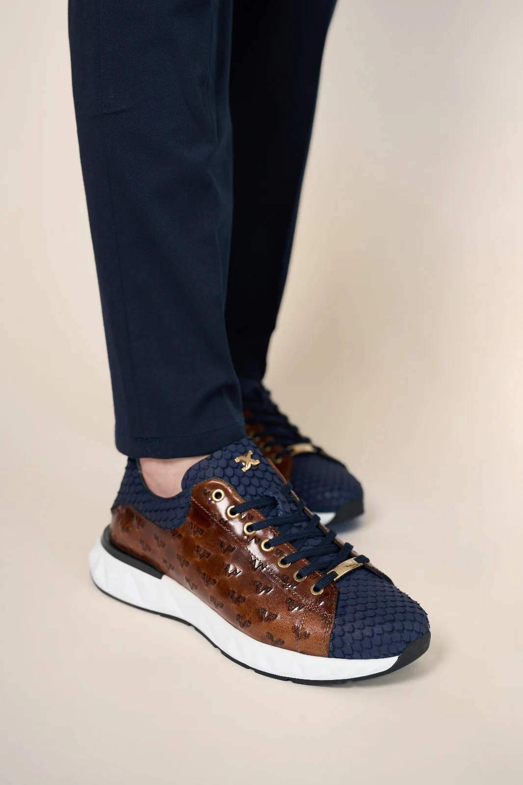 The Caesars Navy & Tan Leather Men Sneaker - Image 18