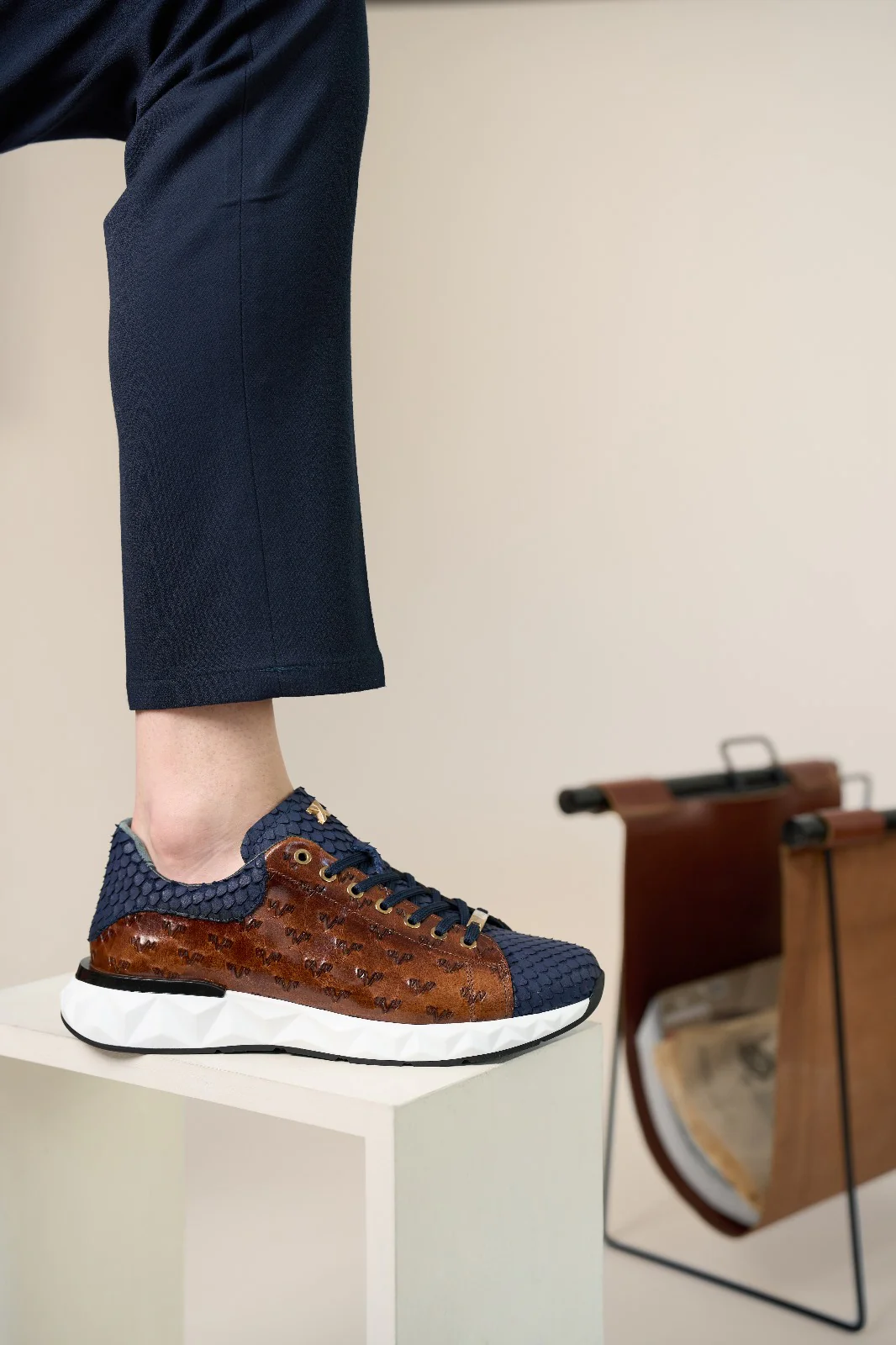 The Caesars Navy & Tan Leather Men Sneaker - Image 19