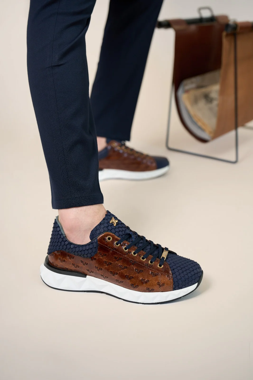 The Caesars Navy & Tan Leather Men Sneaker - Image 2