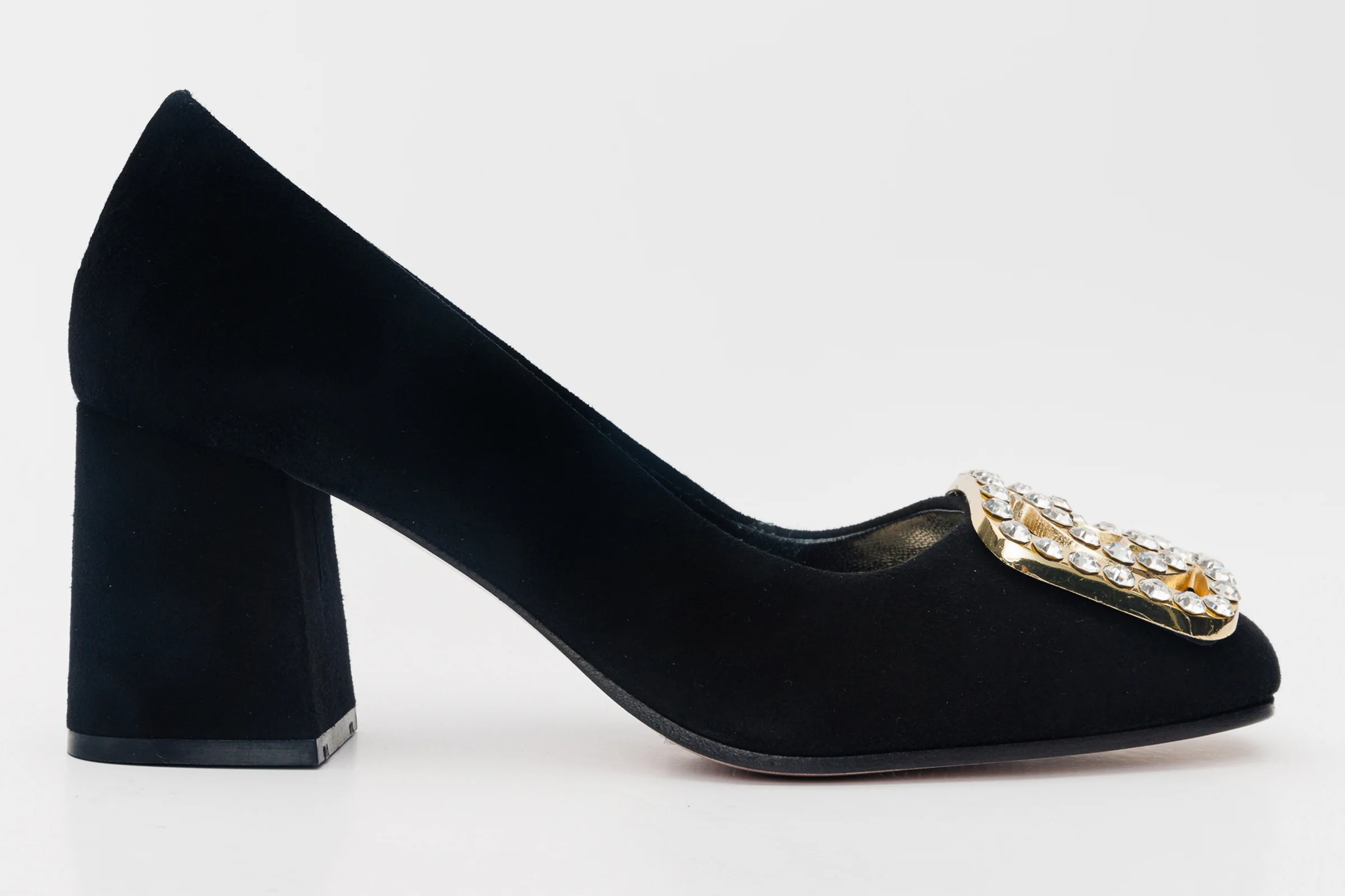 The California Black Suede Leather Block Heel Pump Women Shoe - Image 4