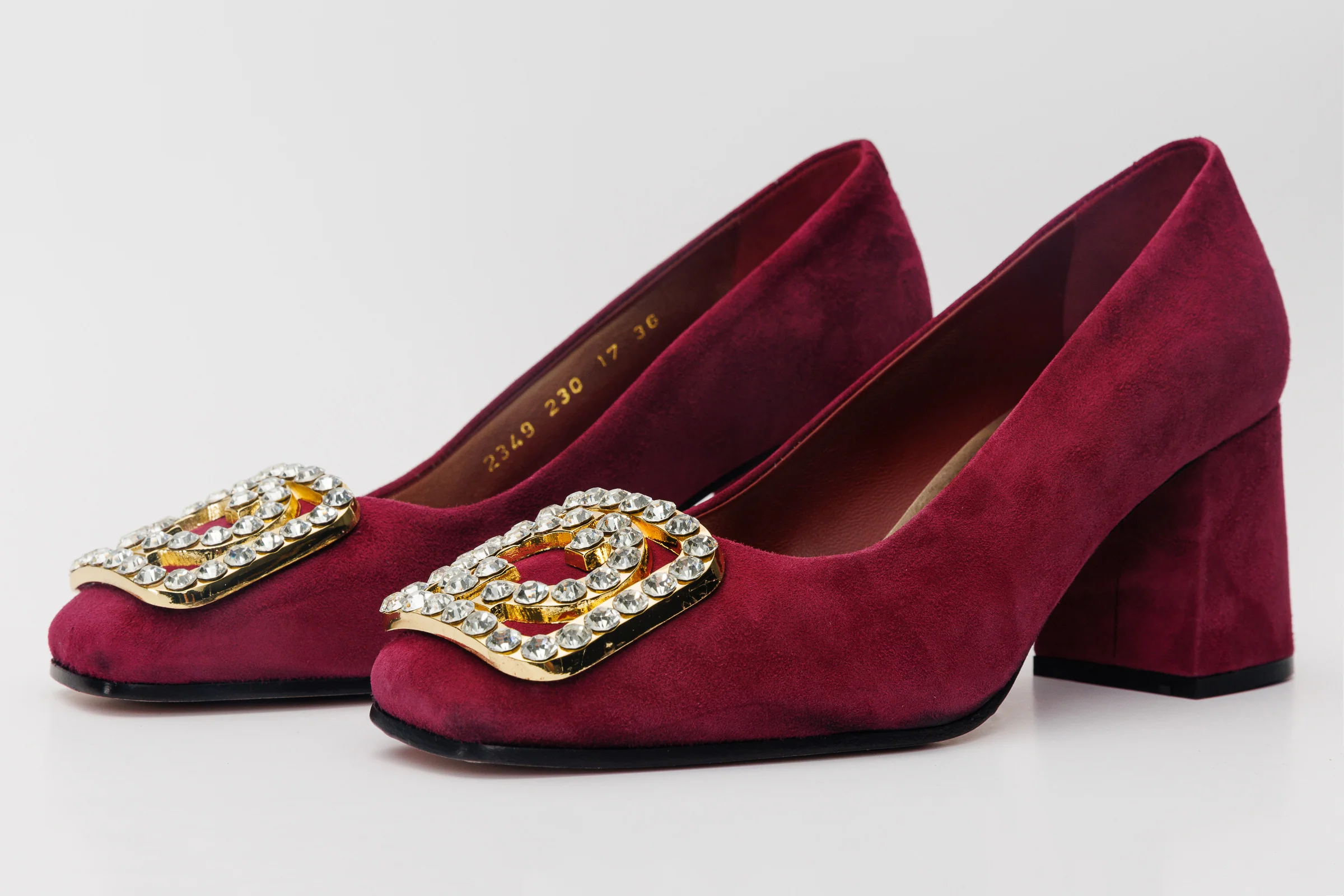 The California Burgundy Suede Leather Block Heel Pump Women Shoe - Image 2