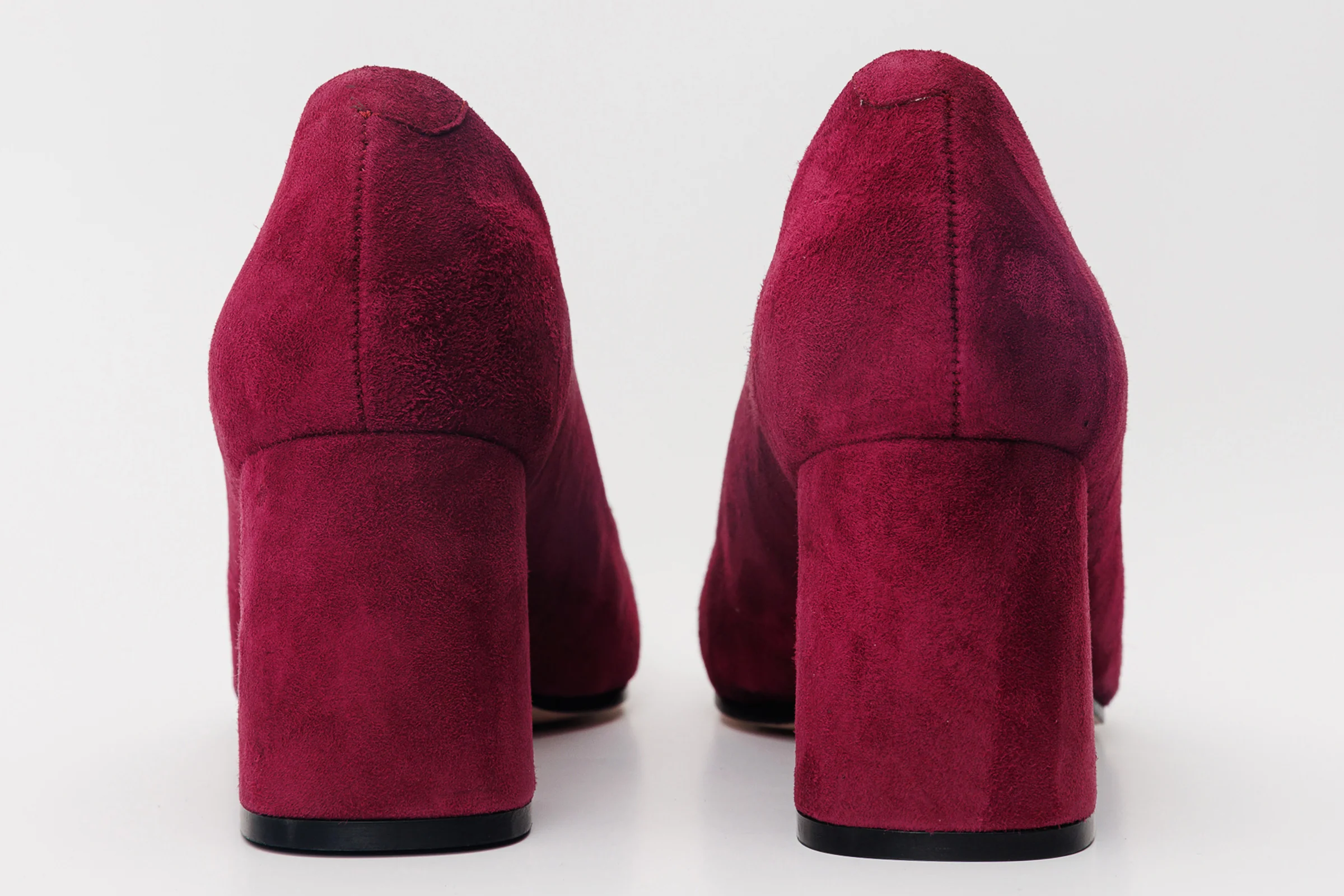 The California Burgundy Suede Leather Block Heel Pump Women Shoe - Image 3