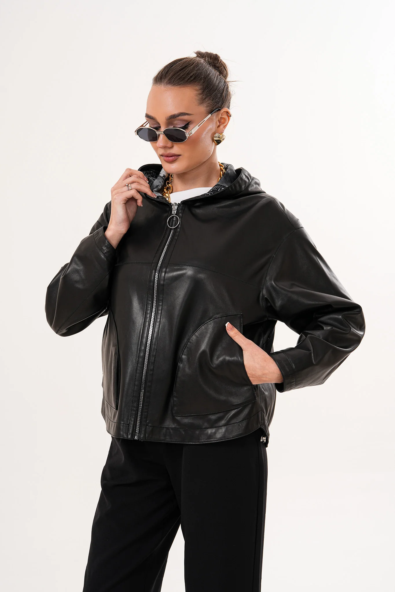 The Calyra Reversible Leather Women Jacket – Black - Image 11