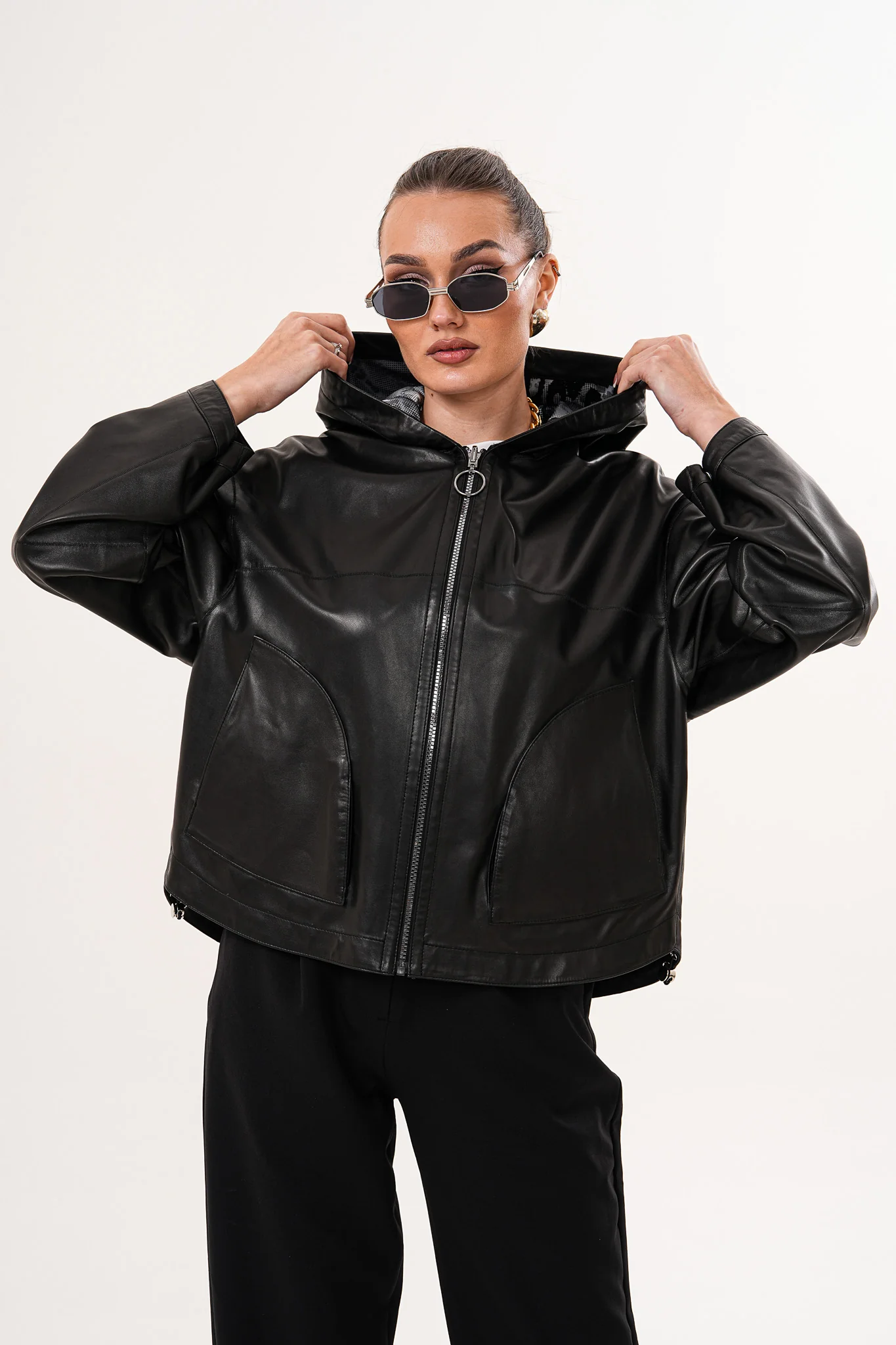 The Calyra Reversible Leather Women Jacket – Black - Image 12
