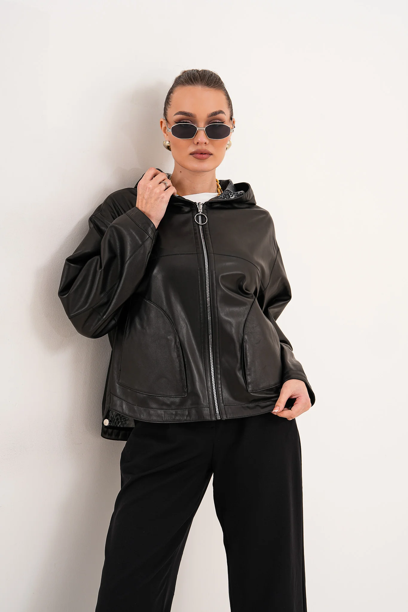 The Calyra Reversible Leather Women Jacket – Black - Image 14