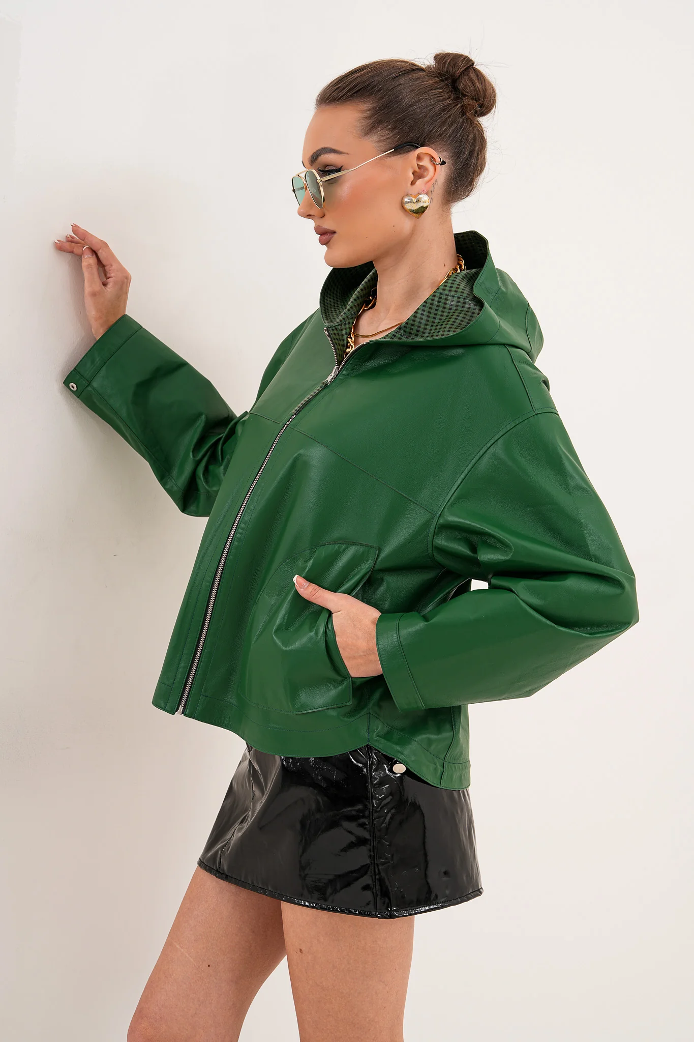 The Calyra Reversible Leather Women Jacket – Emerald Green - Image 13