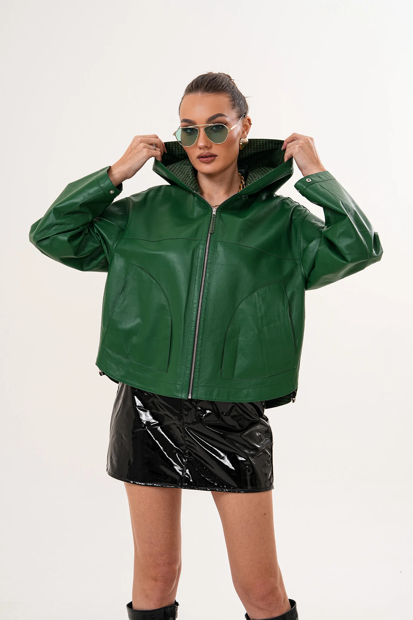 The Calyra Reversible Leather Women Jacket – Emerald Green - Image 3