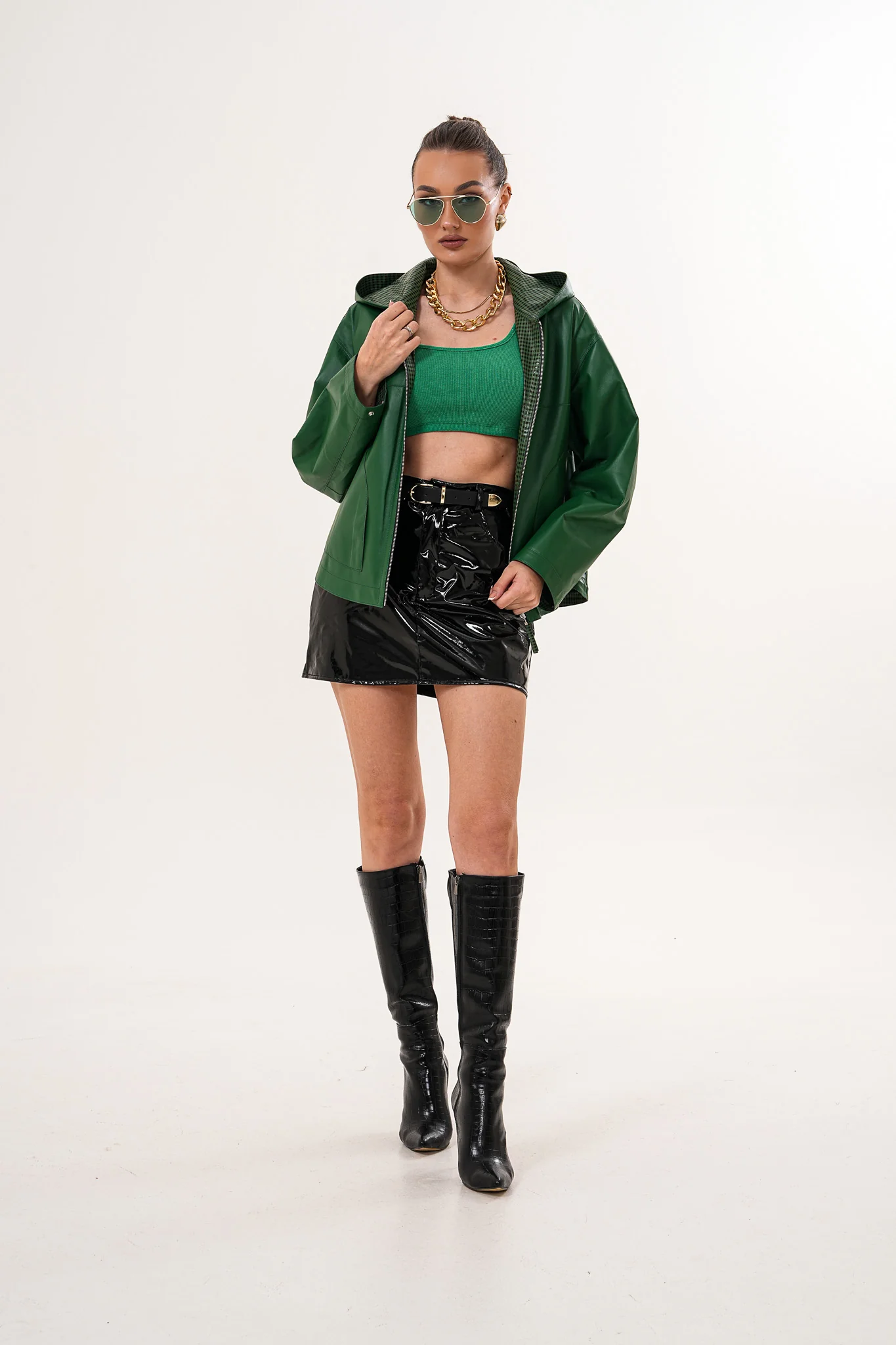 The Calyra Reversible Leather Women Jacket – Emerald Green - Image 7