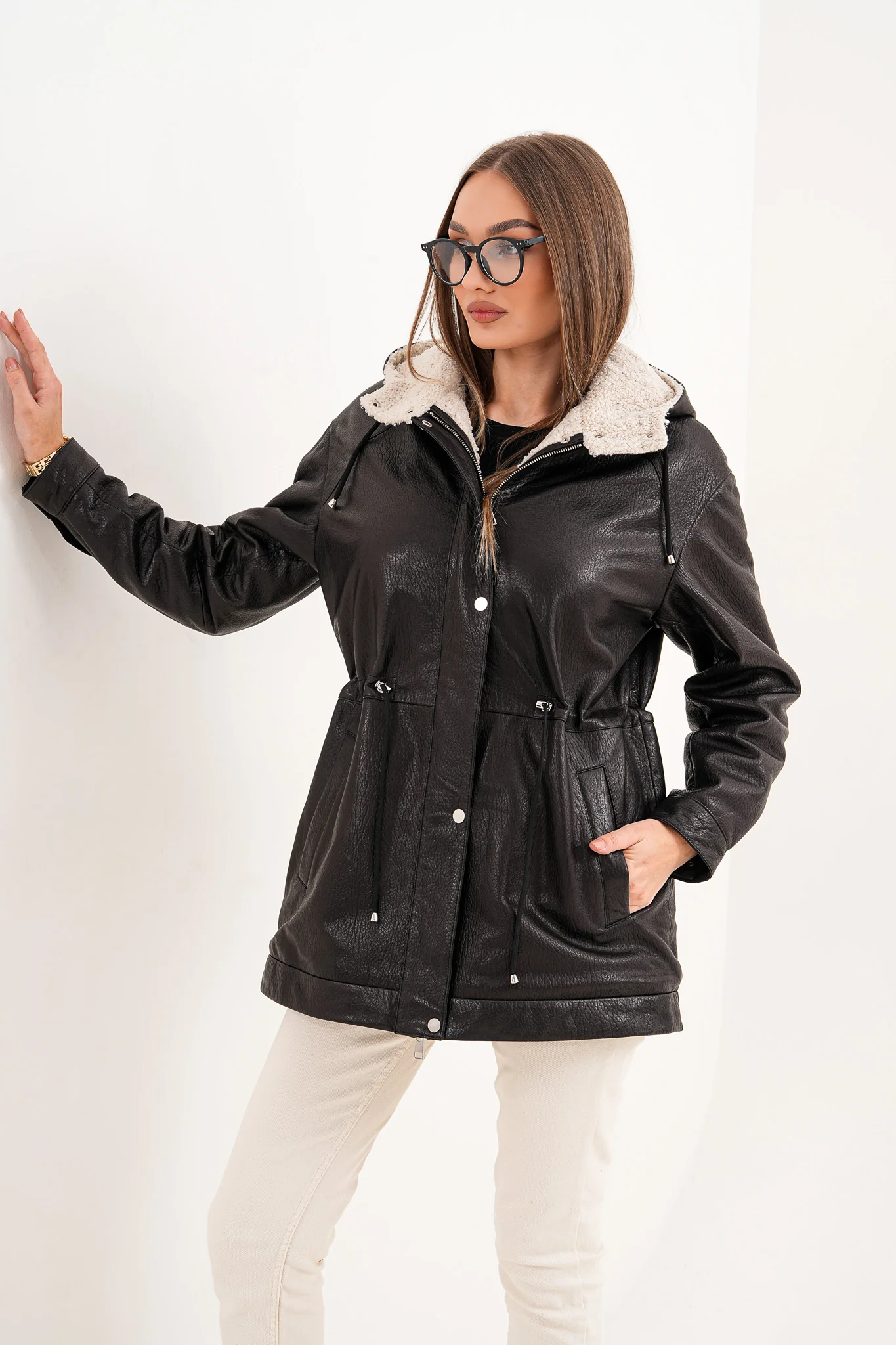 The Capri Black Hooded Leather Women Jacket - Image 12