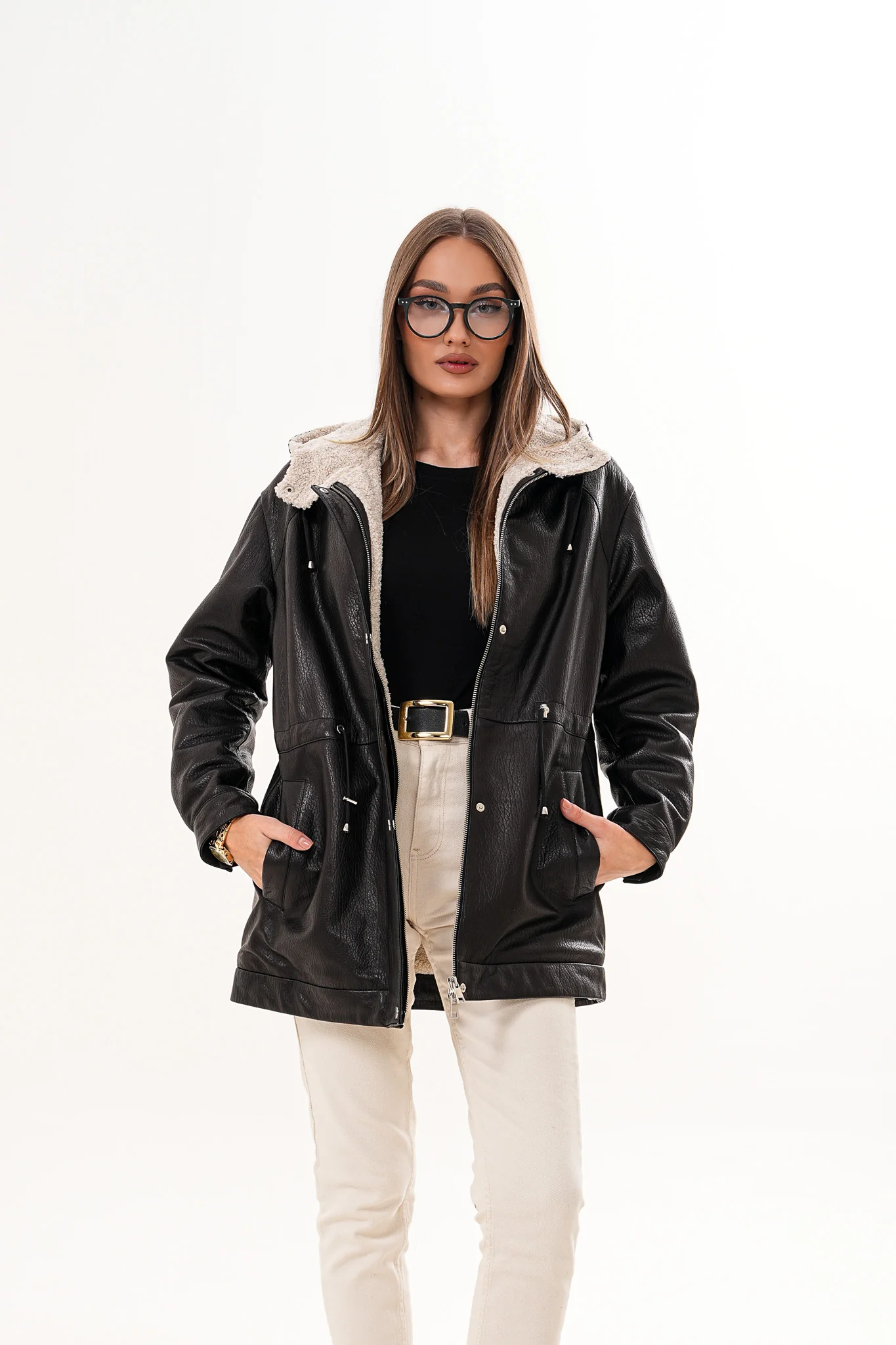 The Capri Black Hooded Leather Women Jacket - Image 2