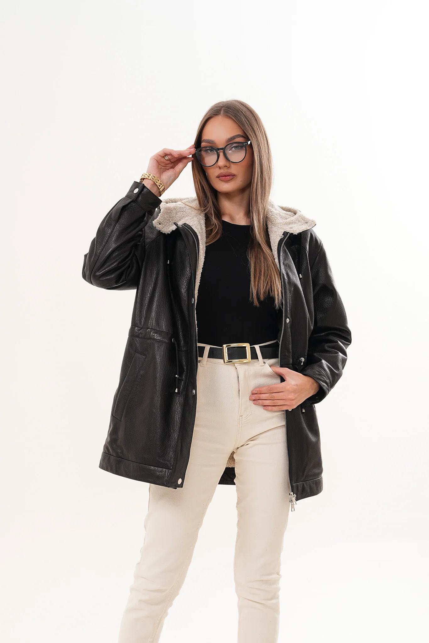 The Capri Black Hooded Leather Women Jacket - Image 3