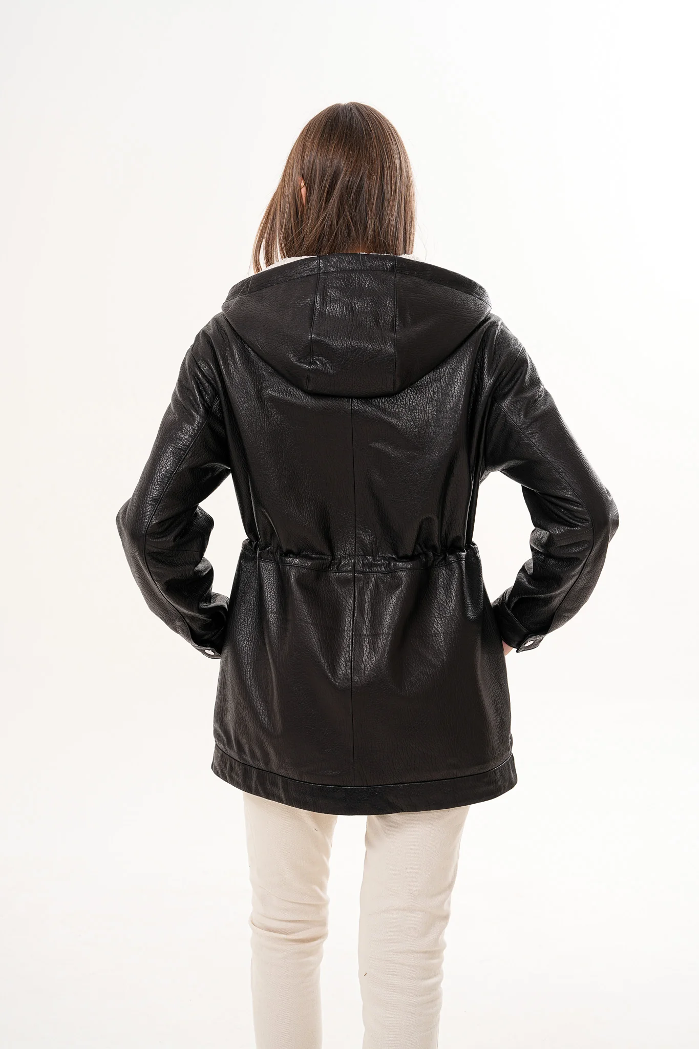 The Capri Black Hooded Leather Women Jacket - Image 4