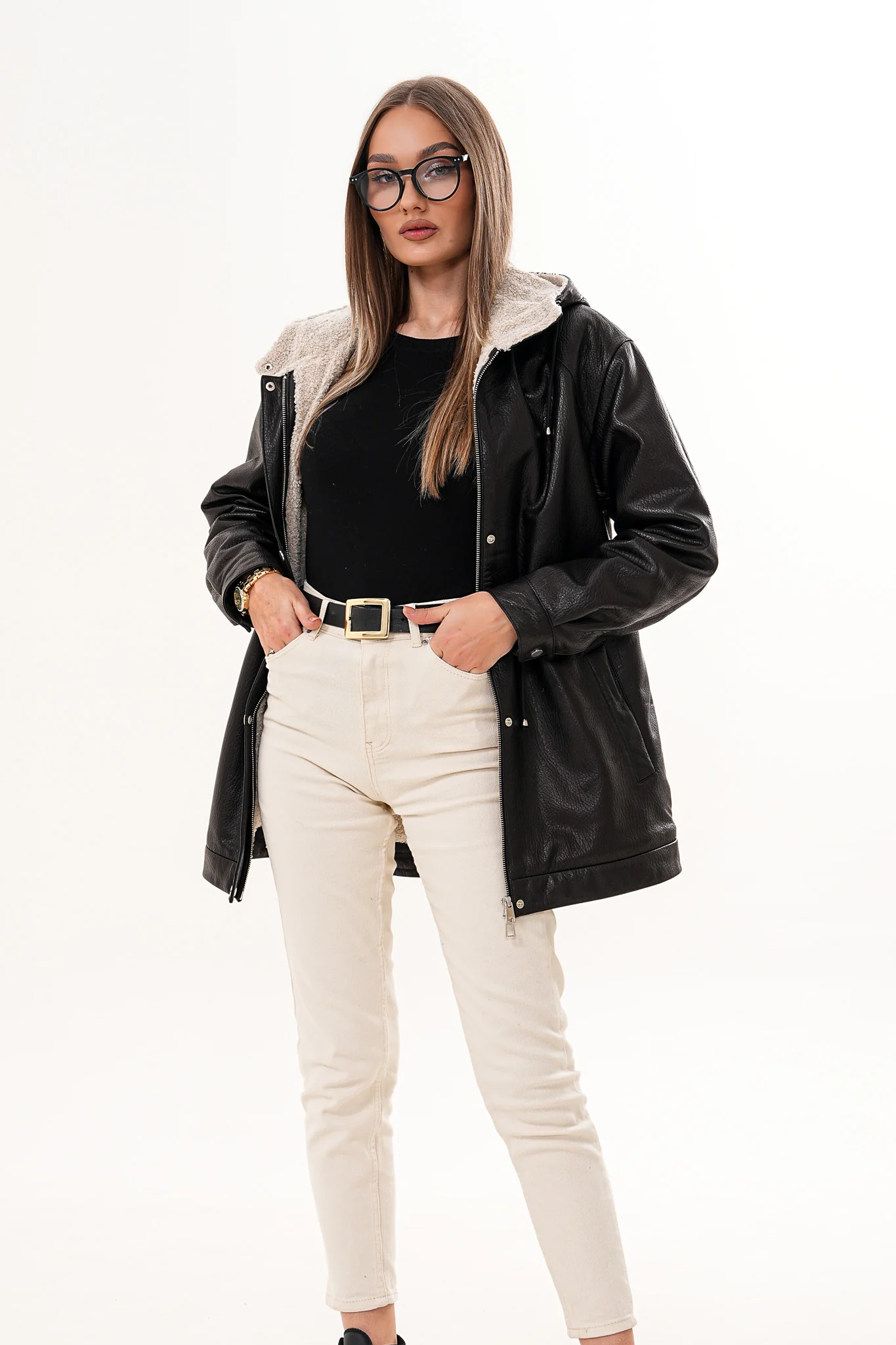 The Capri Black Hooded Leather Women Jacket - Image 7