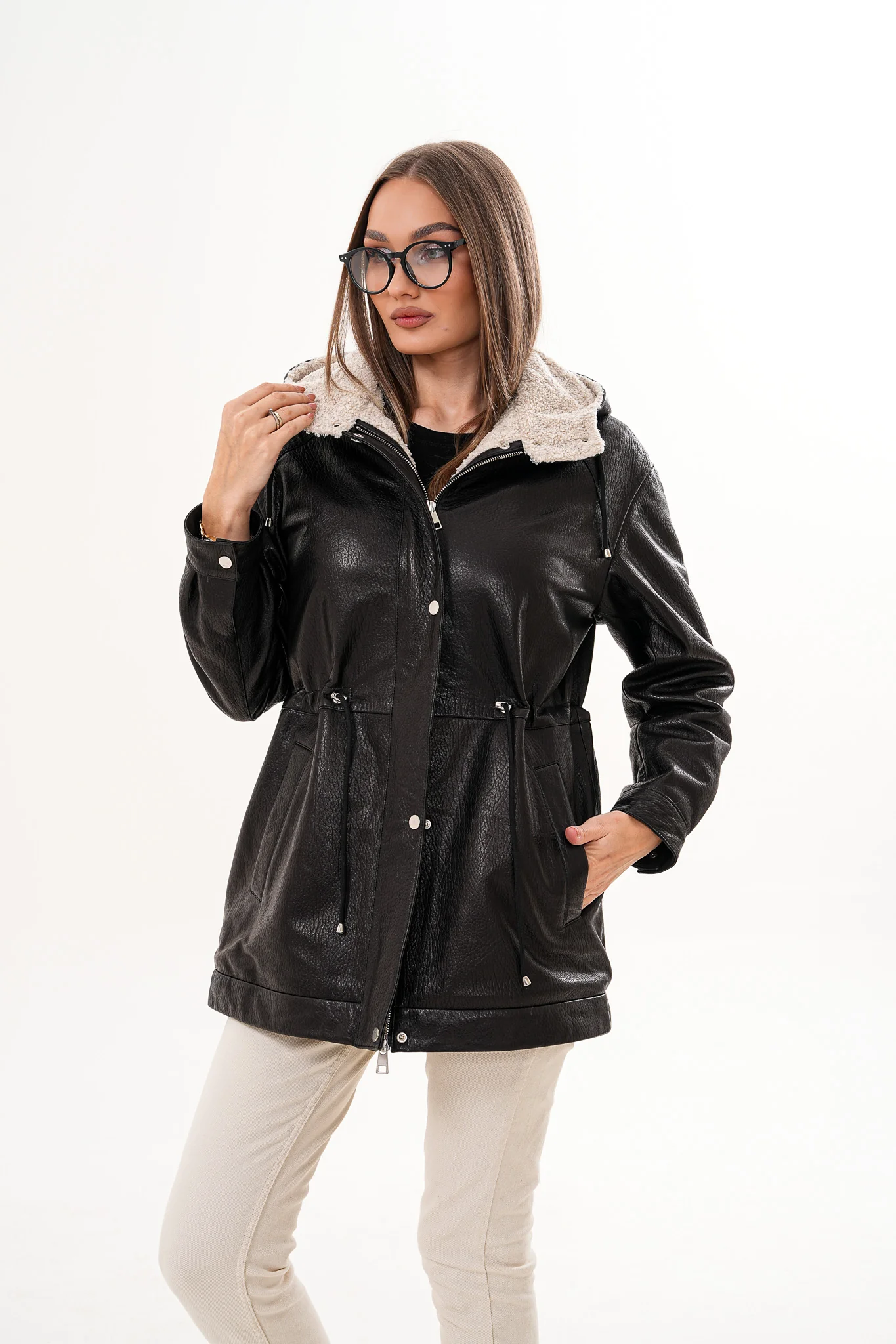 The Capri Black Hooded Leather Women Jacket - Image 9