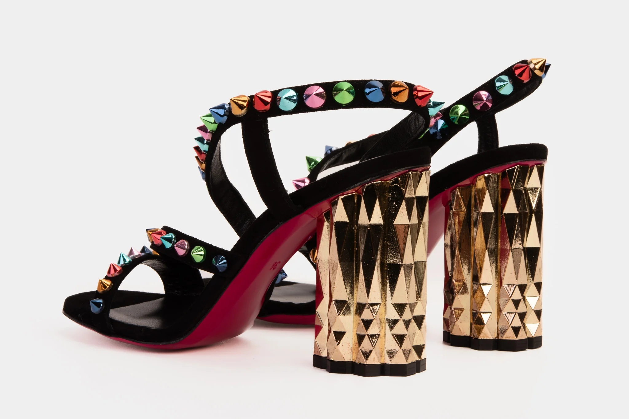 The Caris Black Block Heel Spike Leather Women Sandal Final Sale! - Image 4