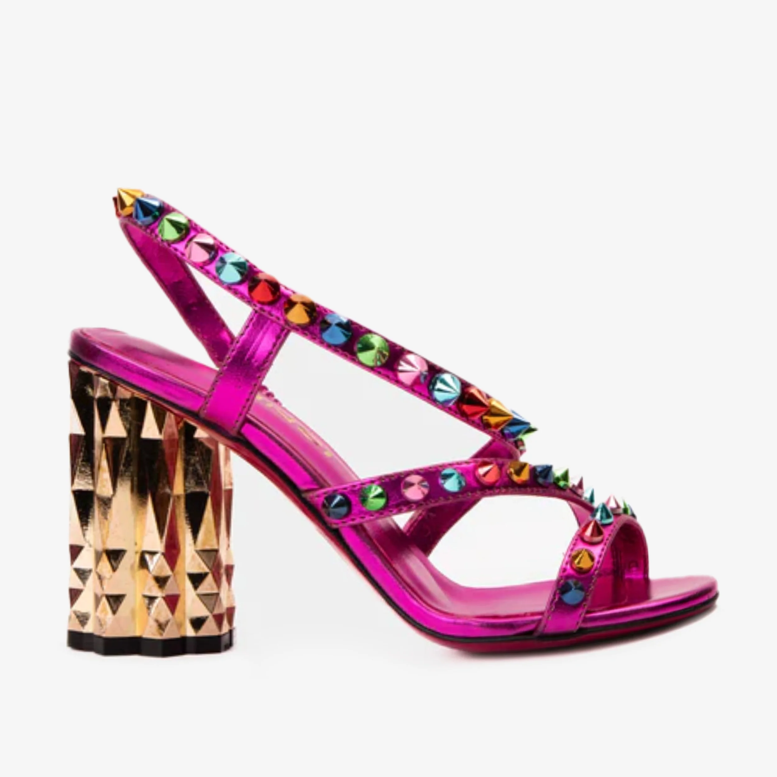 The Caris Fuchsia Block Heel Spike Leather Women Sandal Final Sale! - Image 2
