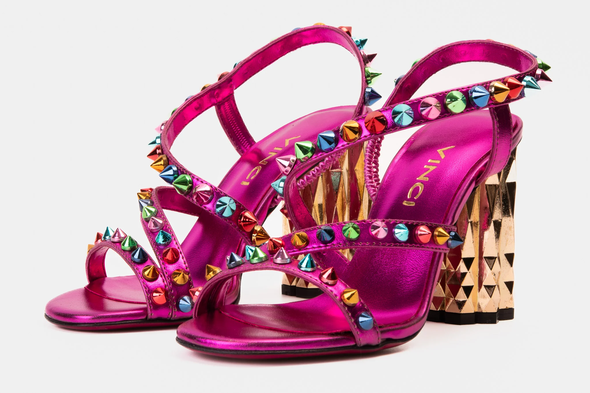 The Caris Fuchsia Block Heel Spike Leather Women Sandal Final Sale! - Image 3