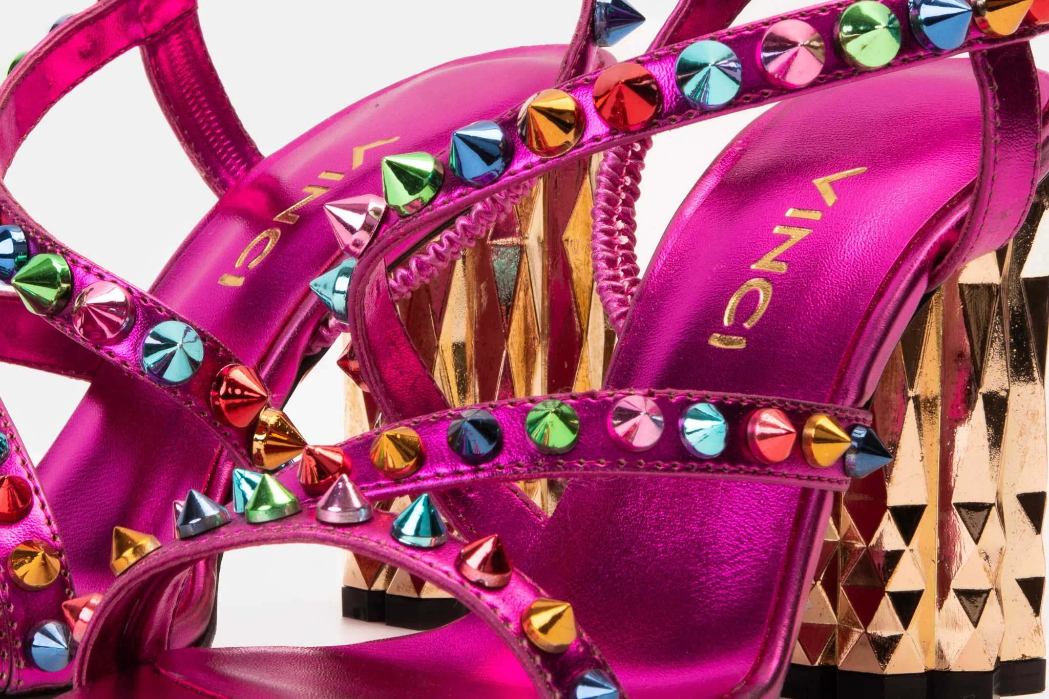 The Caris Fuchsia Block Heel Spike Leather Women Sandal Final Sale! - Image 4