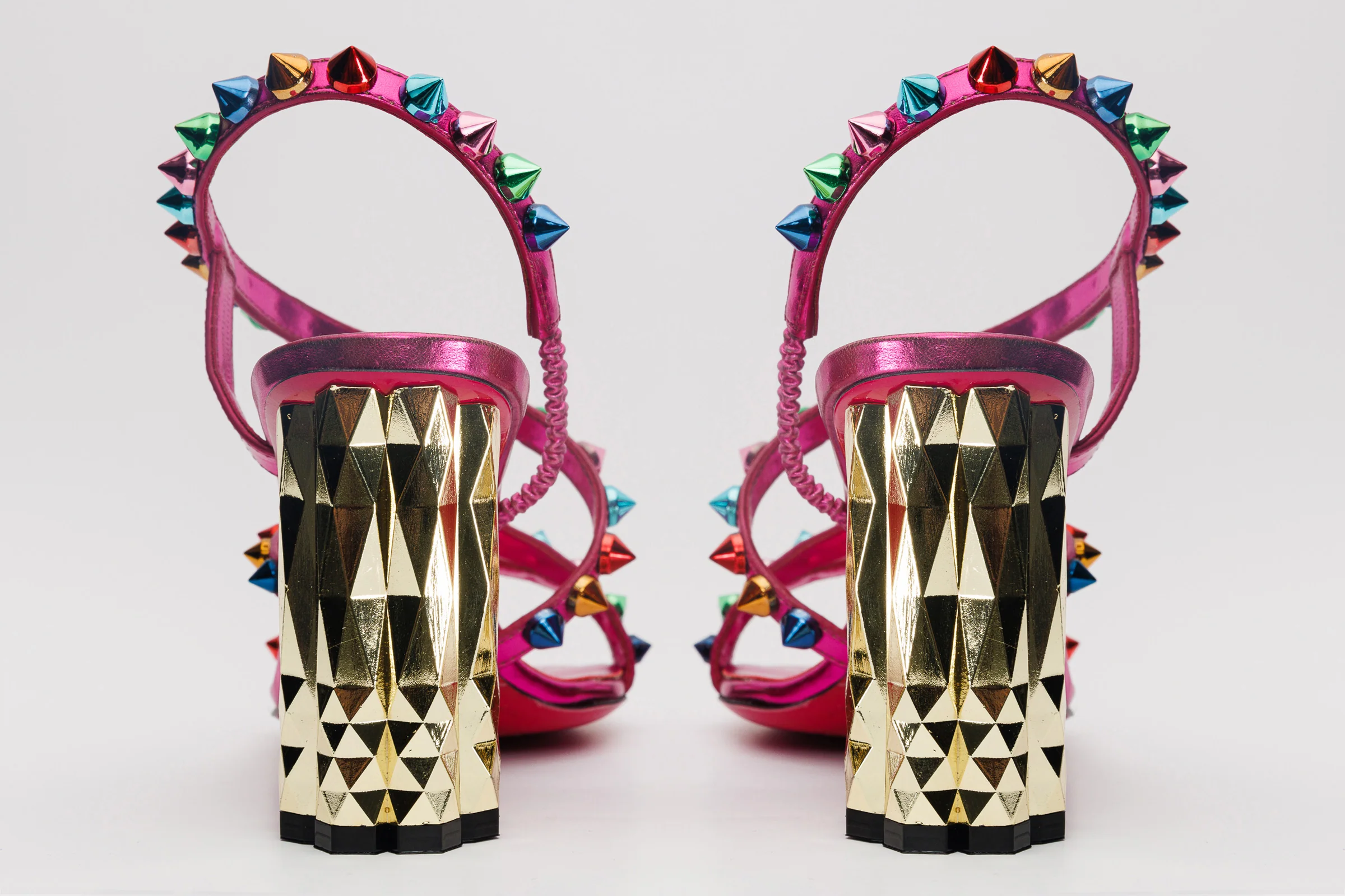 The Caris Fuchsia Block Heel Spike Leather Women Sandal Final Sale! - Image 6