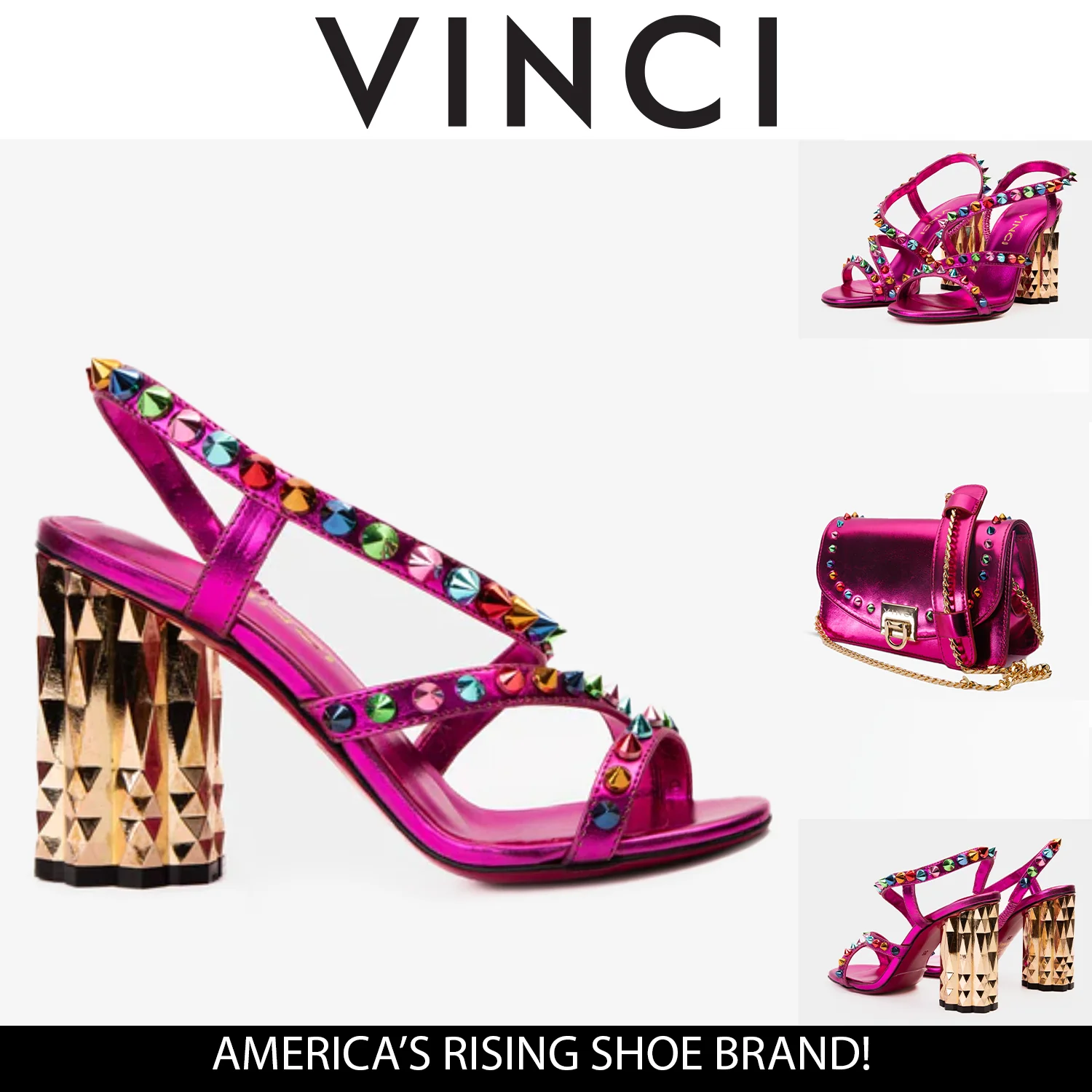 The Caris Fuchsia Block Heel Spike Leather Women Sandal Final Sale! - Image 7