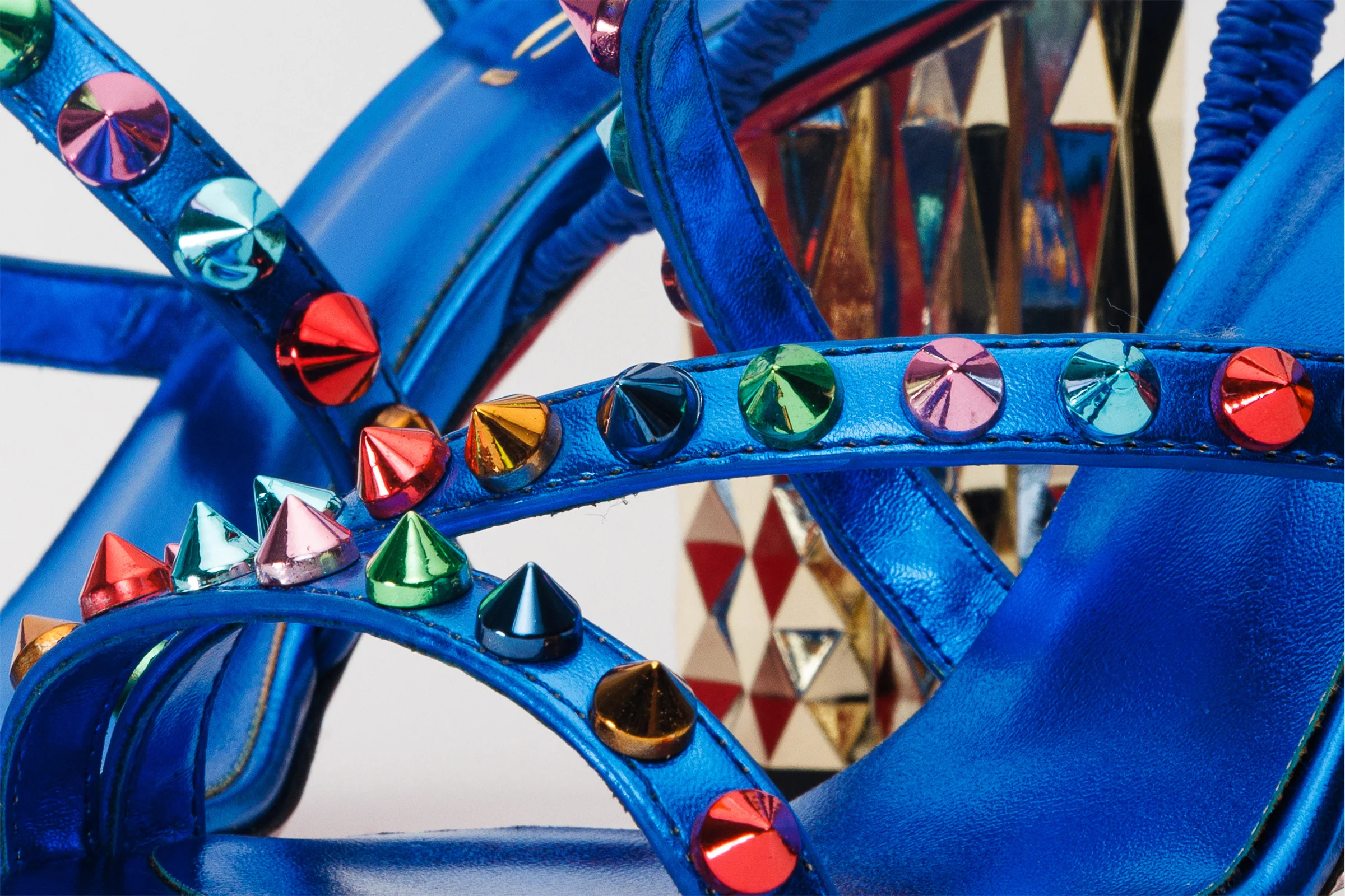 The Caris Sax Blue Block Heel Spike Leather Women Sandal Final Sale! - Image 4