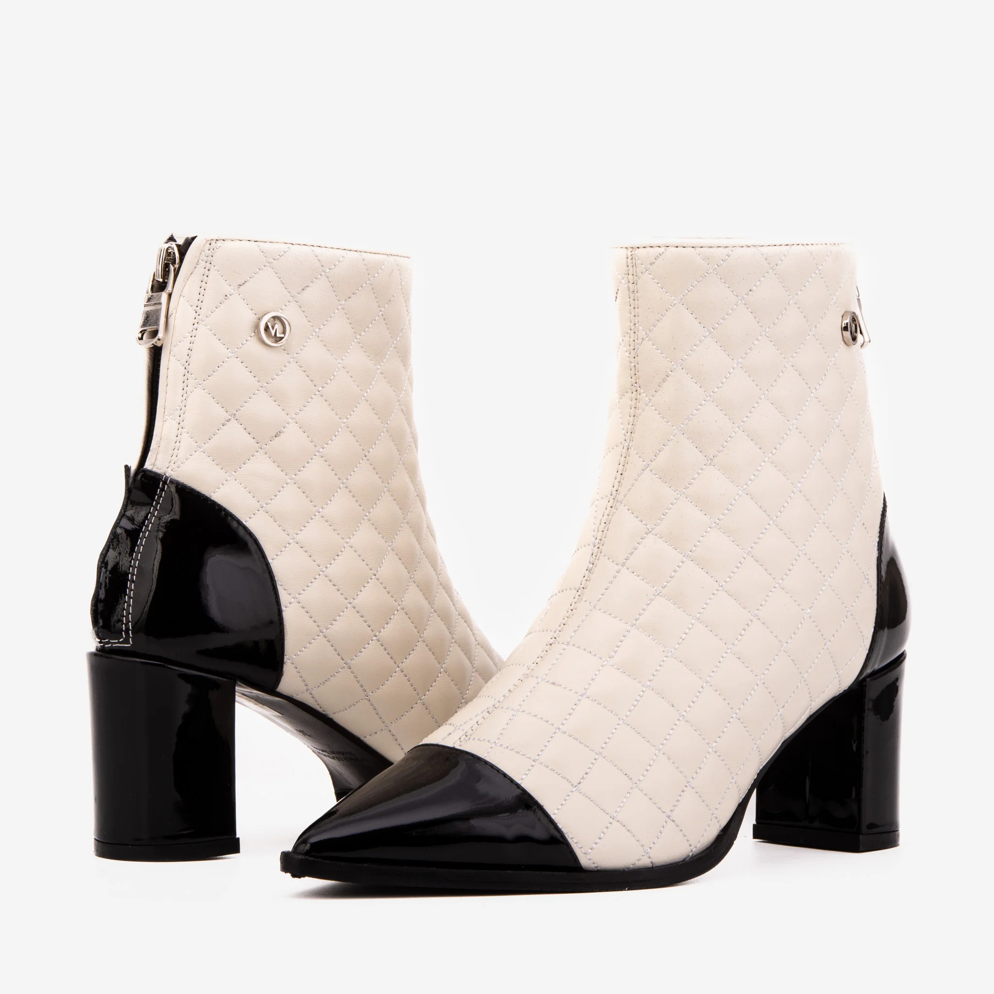 The Celeste Cream & Black Quilted Leather Women’s Boot - Image 5