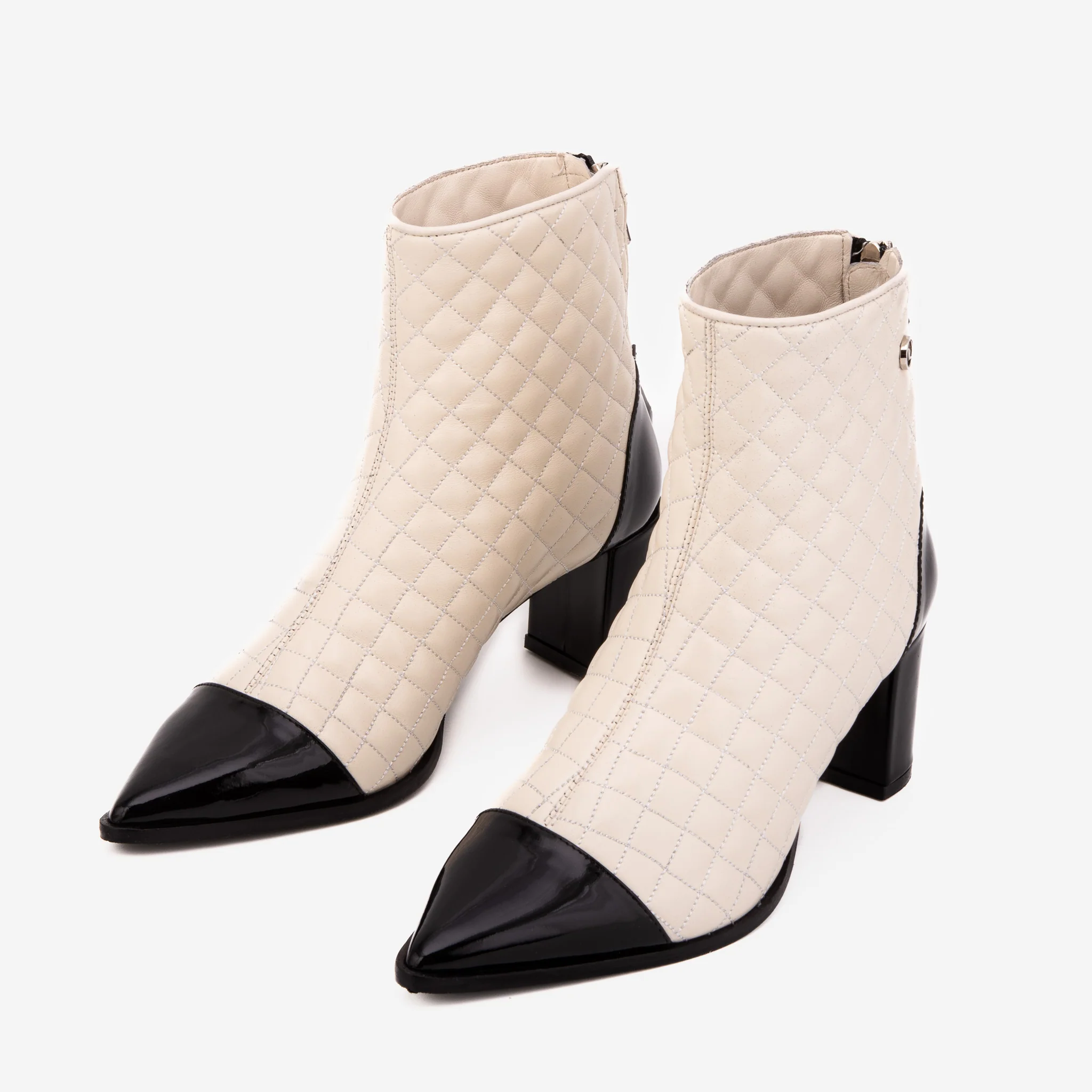 The Celeste Cream & Black Quilted Leather Women’s Boot - Image 6