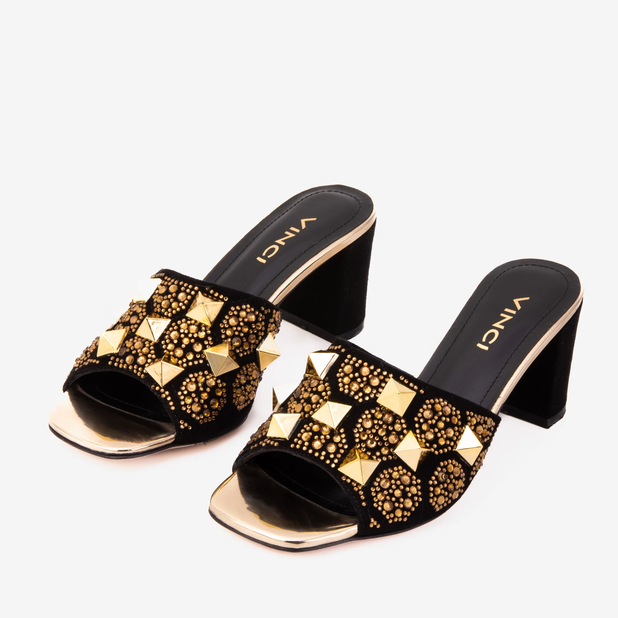 The Chantilly Black Glitter Leather Women Sandal - Image 3