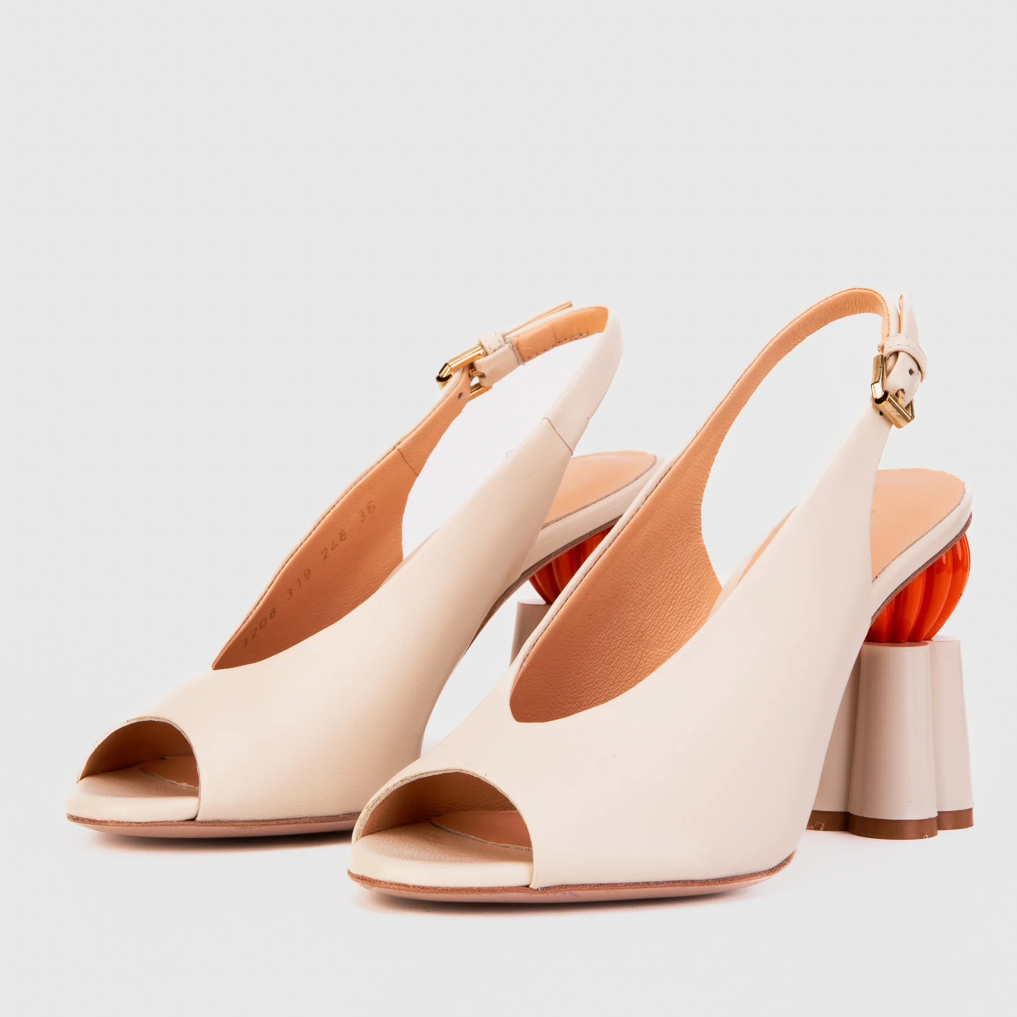 The Cimla Cream Leather Pumpkin Heel Women Sandal - Image 6