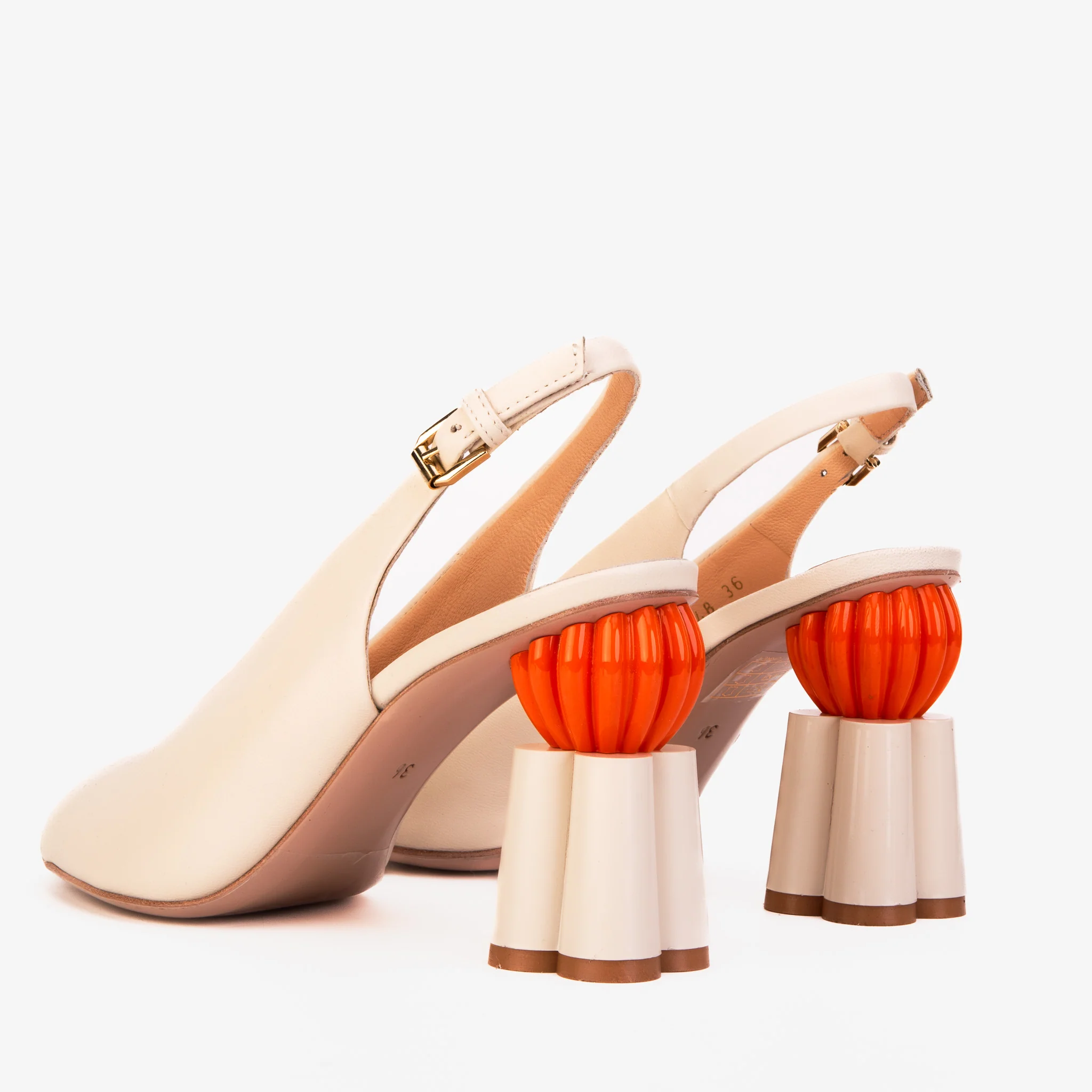 The Cimla Cream Leather Pumpkin Heel Women Sandal - Image 7