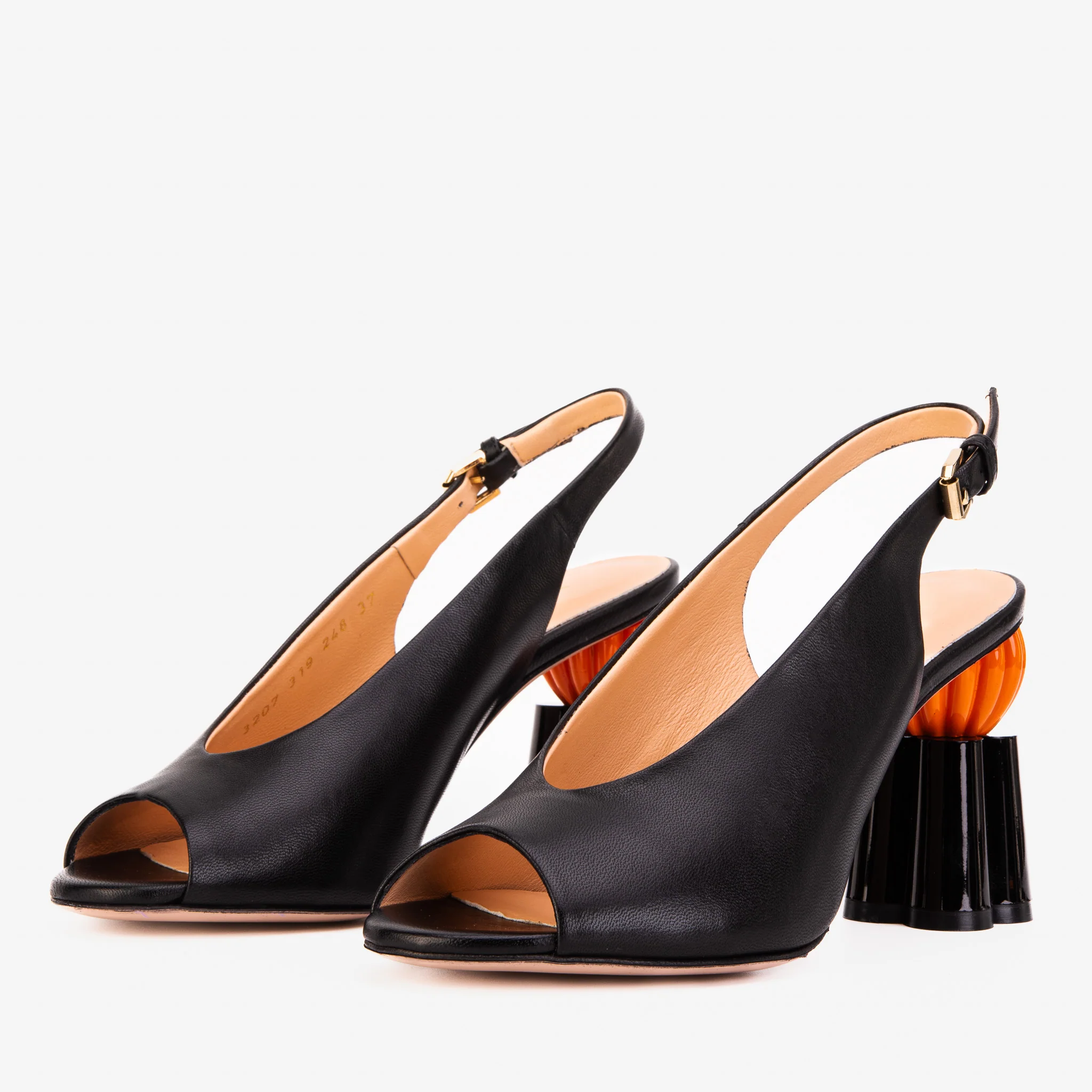 The Cimla Pumpkin Heel Black Leather Women Sandal - Image 3