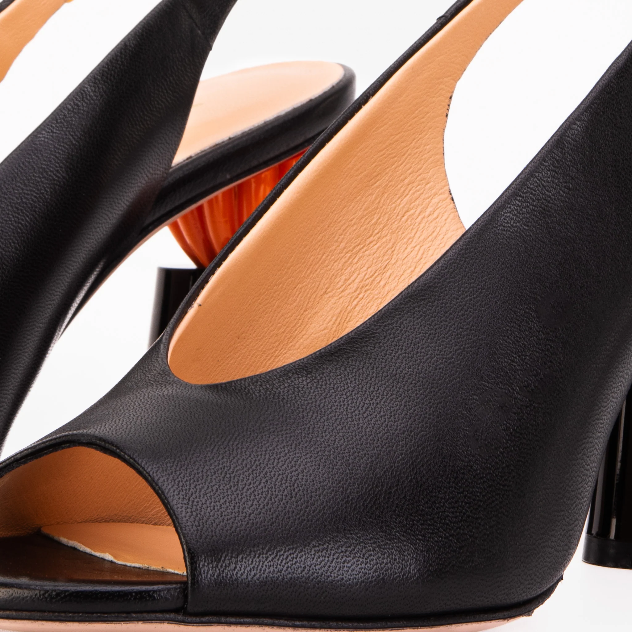 The Cimla Pumpkin Heel Black Leather Women Sandal - Image 4
