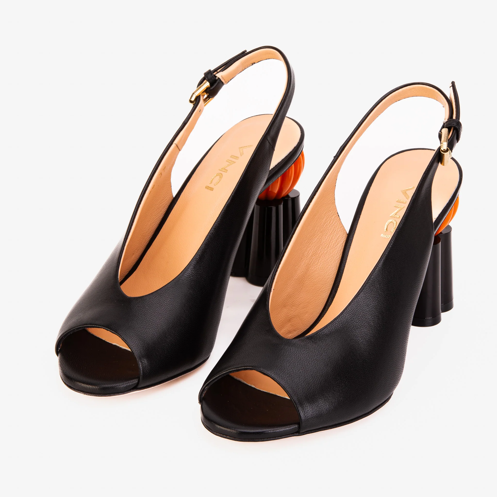 The Cimla Pumpkin Heel Black Leather Women Sandal - Image 5