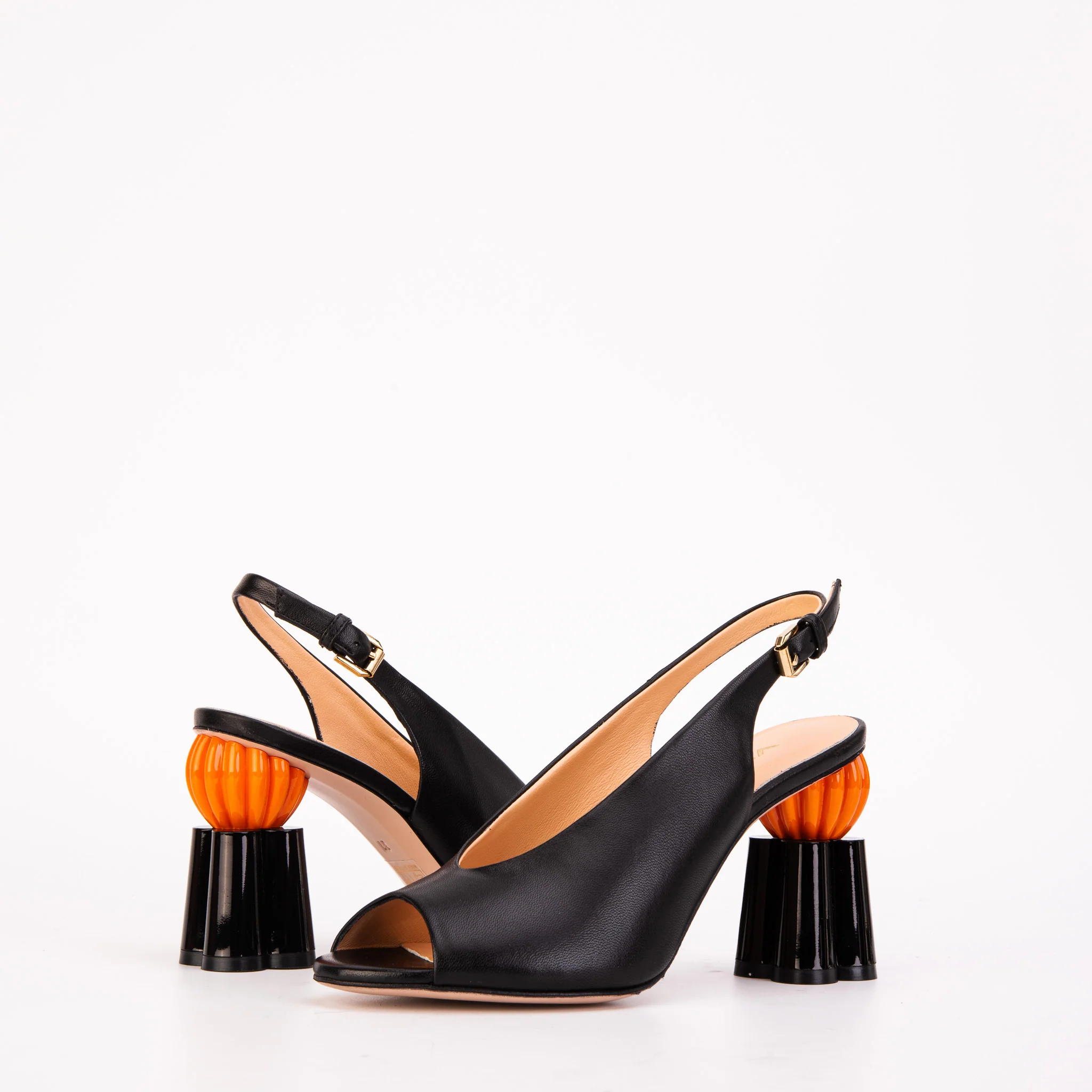 The Cimla Pumpkin Heel Black Leather Women Sandal - Image 7