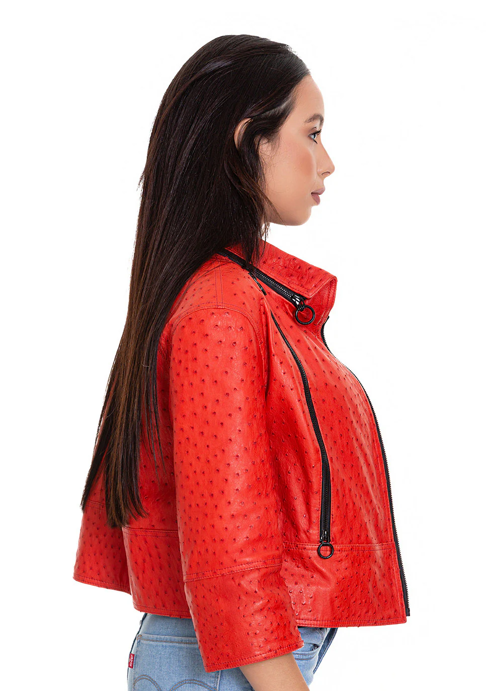 The Comly  Pomegranate Flower  Ostrich Leather Women Jacket - Image 2