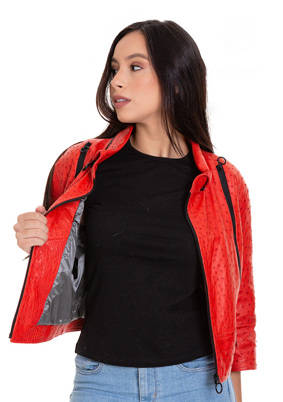 The Comly  Pomegranate Flower  Ostrich Leather Women Jacket - Image 4