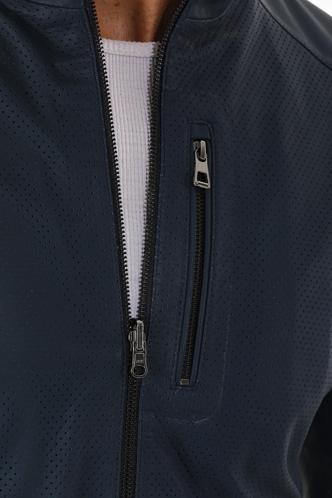 The Como Navy Blue Leather Bomber Jacket - Image 5
