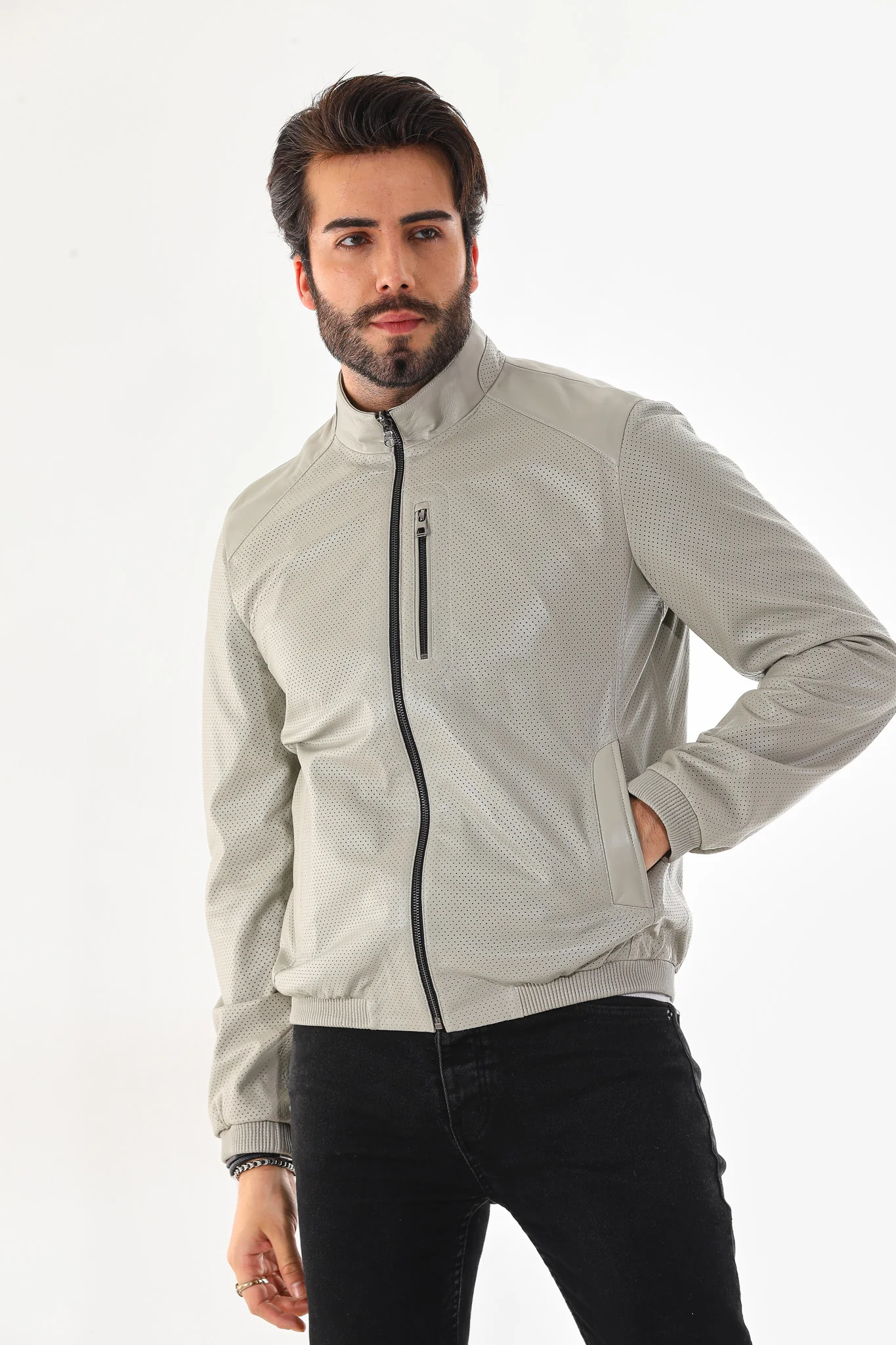 The Como Reversible Cream & Black Leather Bomber Jacket