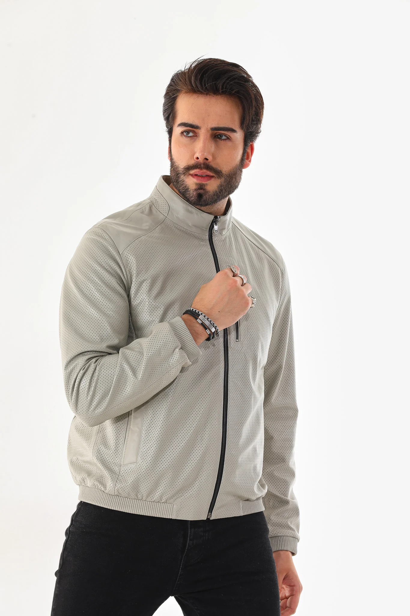 The Como Reversible Cream & Black Leather Bomber Jacket - Image 11