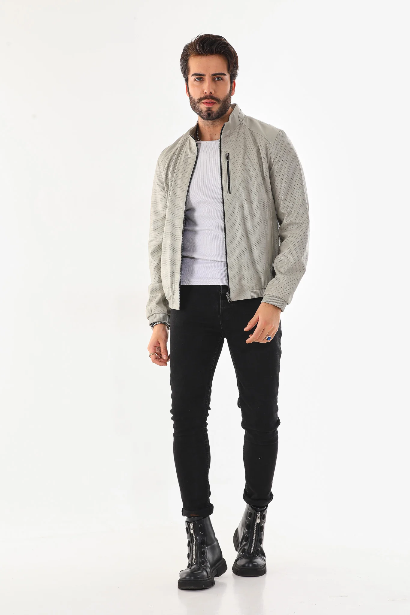 The Como Reversible Cream & Black Leather Bomber Jacket - Image 12
