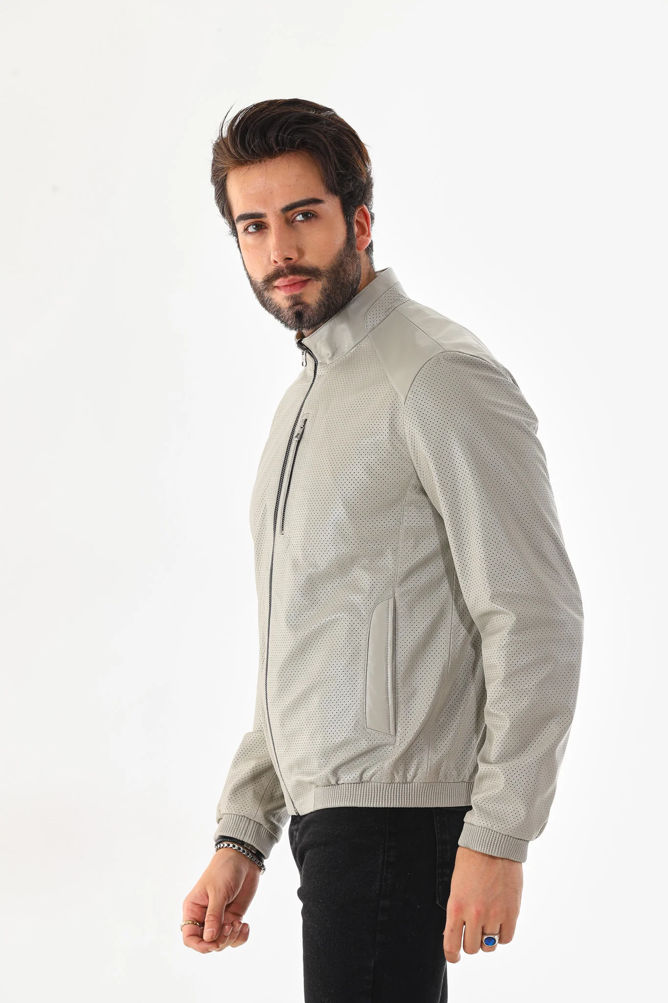 The Como Reversible Cream & Black Leather Bomber Jacket - Image 13