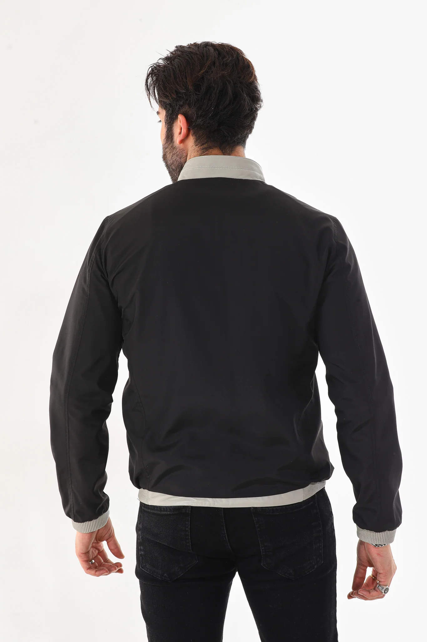 The Como Reversible Cream & Black Leather Bomber Jacket - Image 9