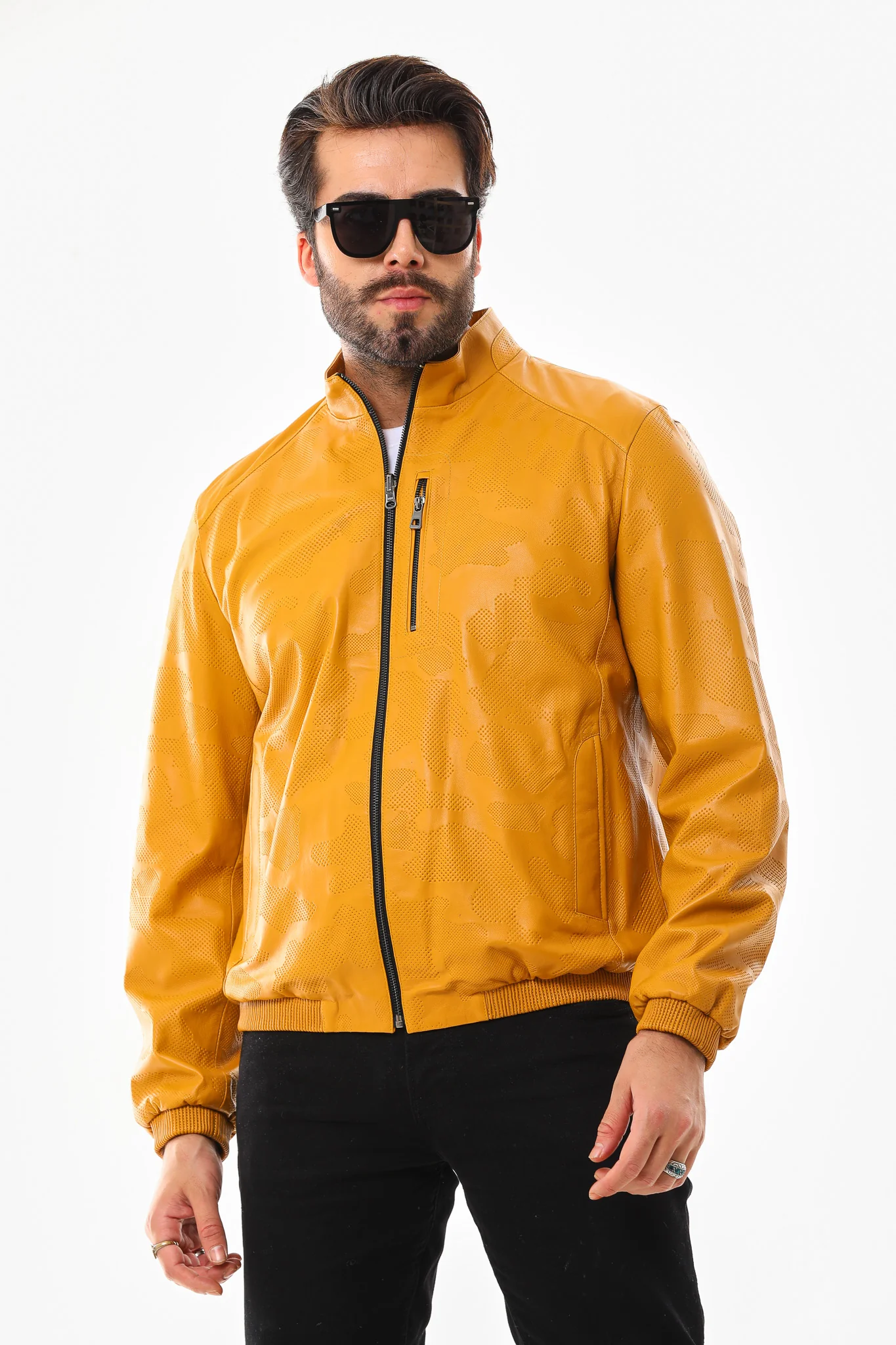 The Como Reversible Mustard Yellow & Black Leather Bomber Jacket - Image 14