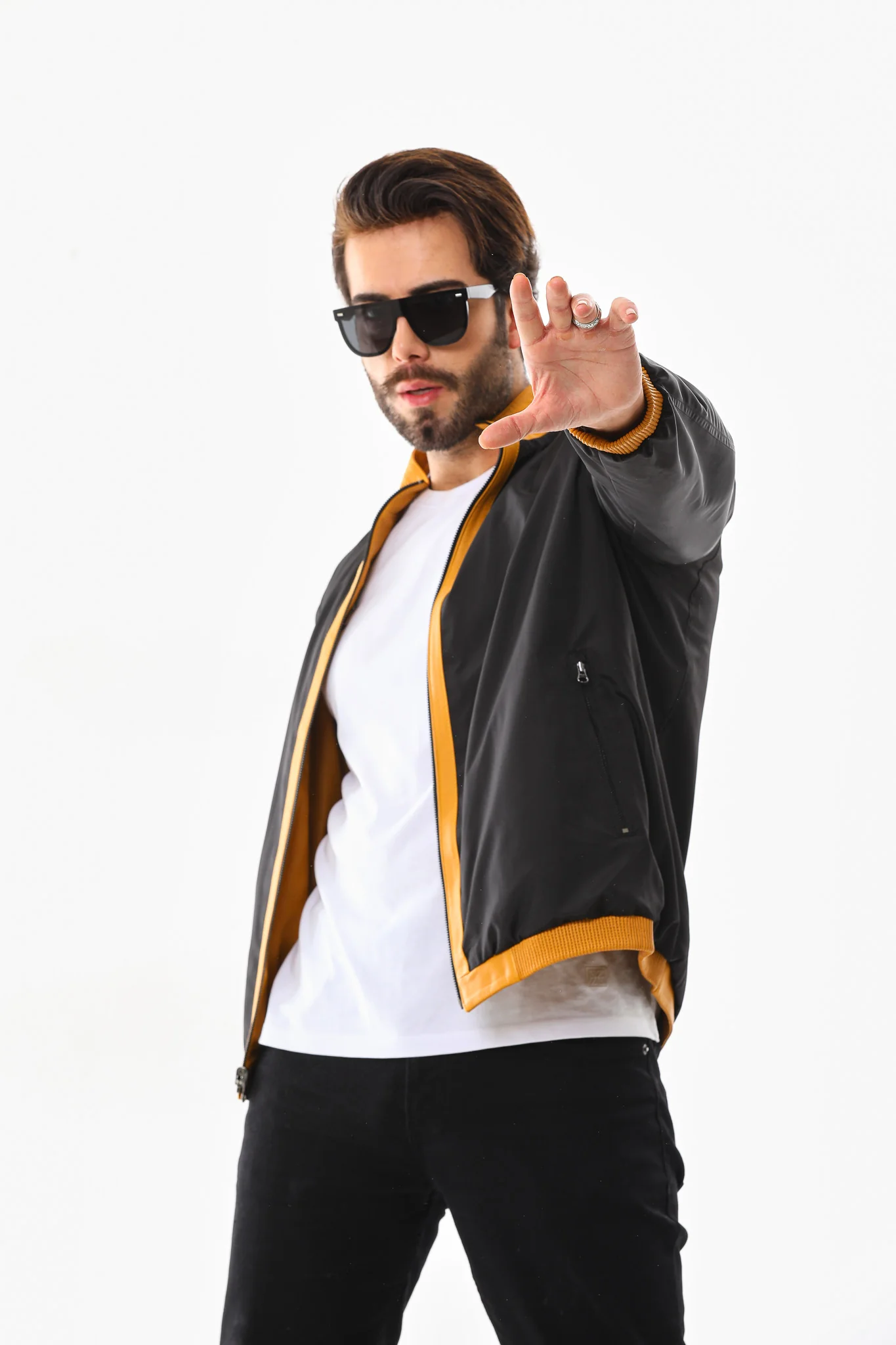 The Como Reversible Mustard Yellow & Black Leather Bomber Jacket - Image 16